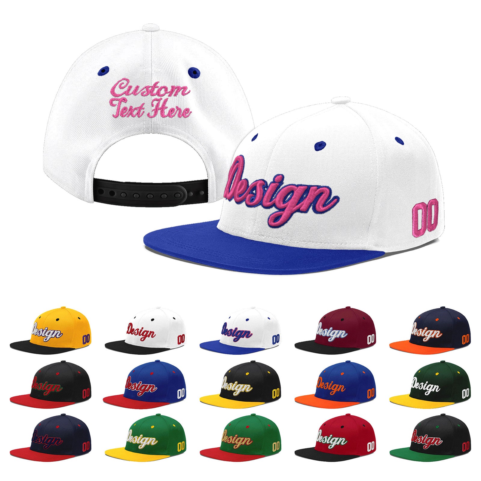 Custom White Royal Blue 27D Puff Embroidery Flat Embroidery Casual Sport Baseball Cap