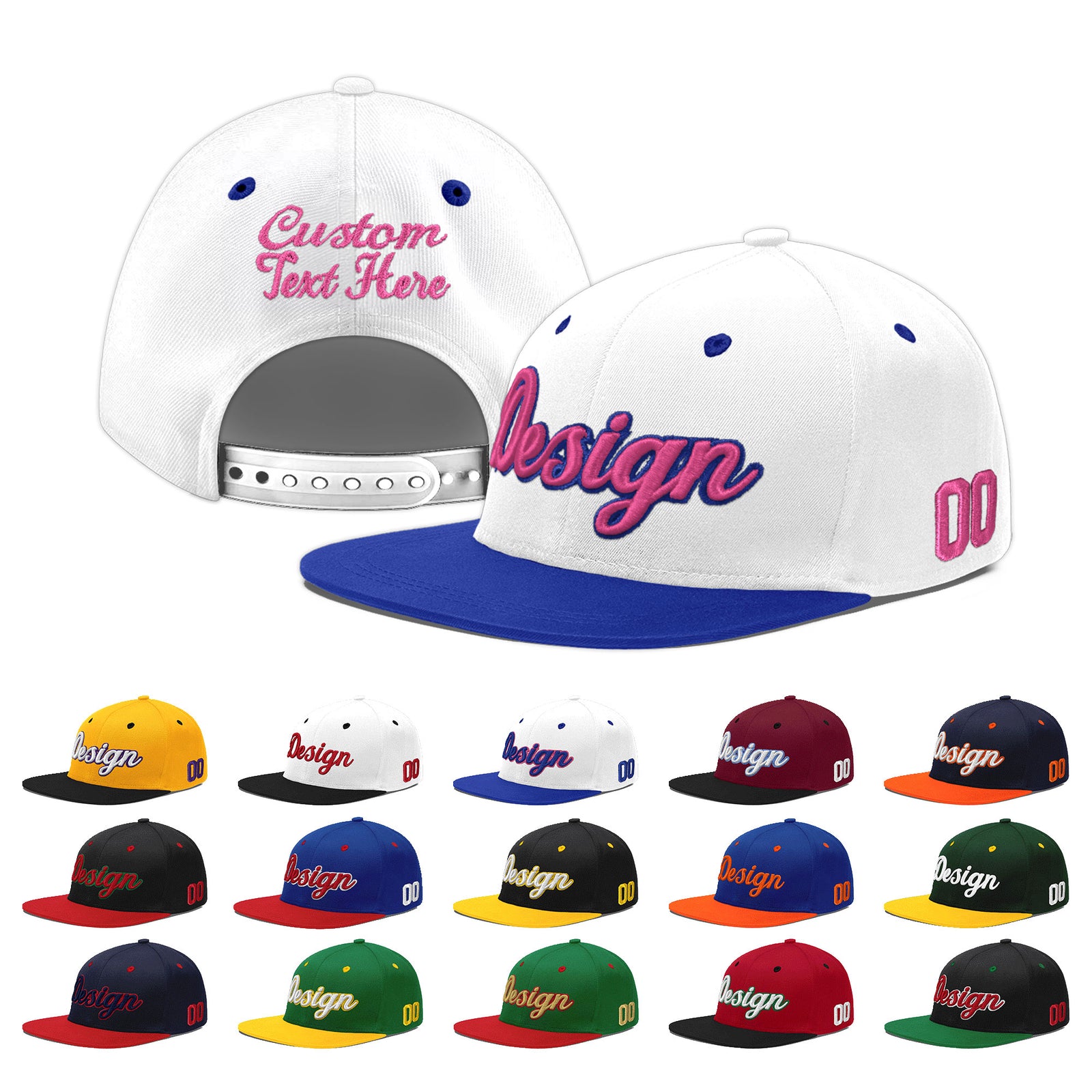 Custom White Royal Blue 27D Puff Embroidery Flat Embroidery Casual Sport Baseball Cap