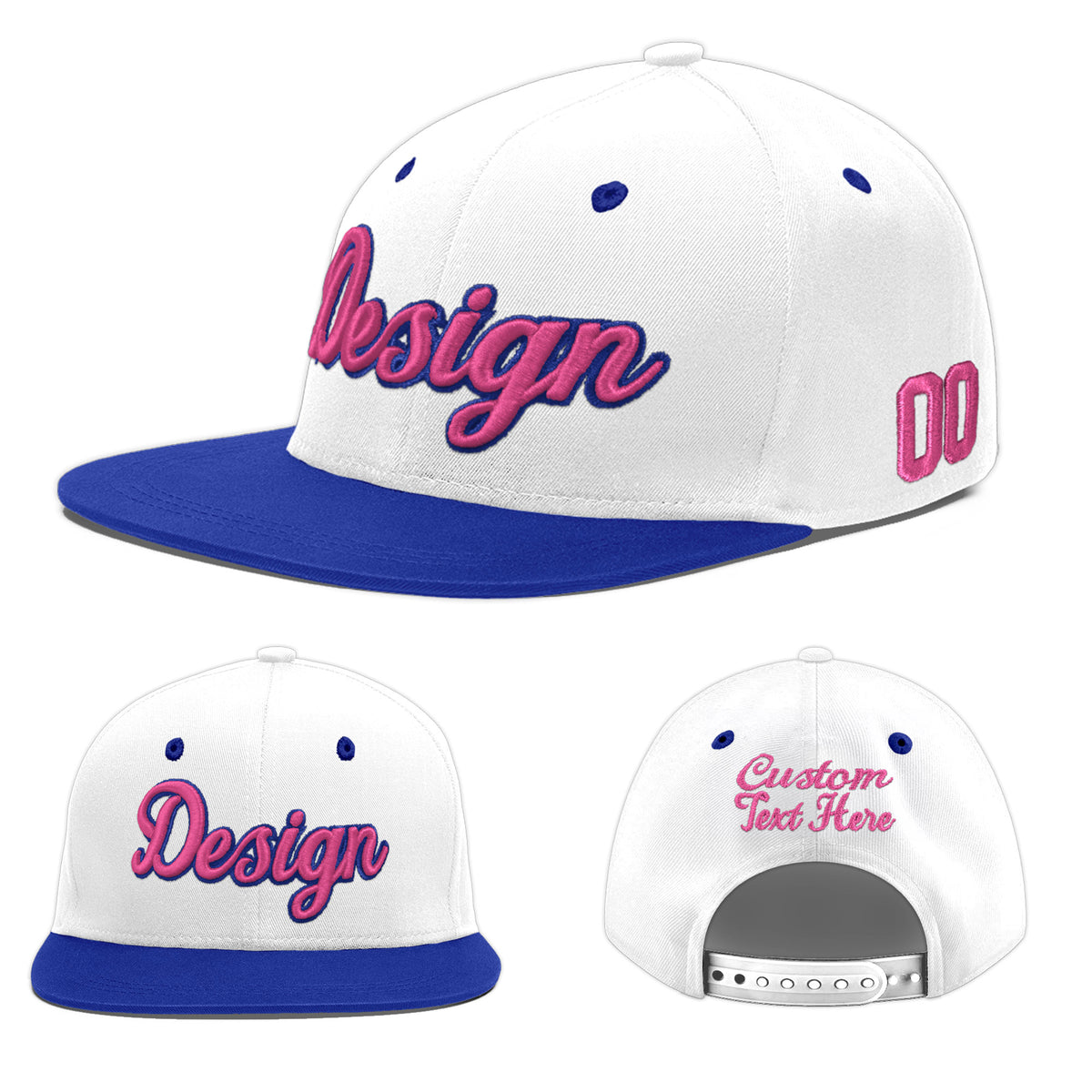 Custom White Royal Blue 28D Puff Embroidery Flat Embroidery Casual Sport Baseball Cap