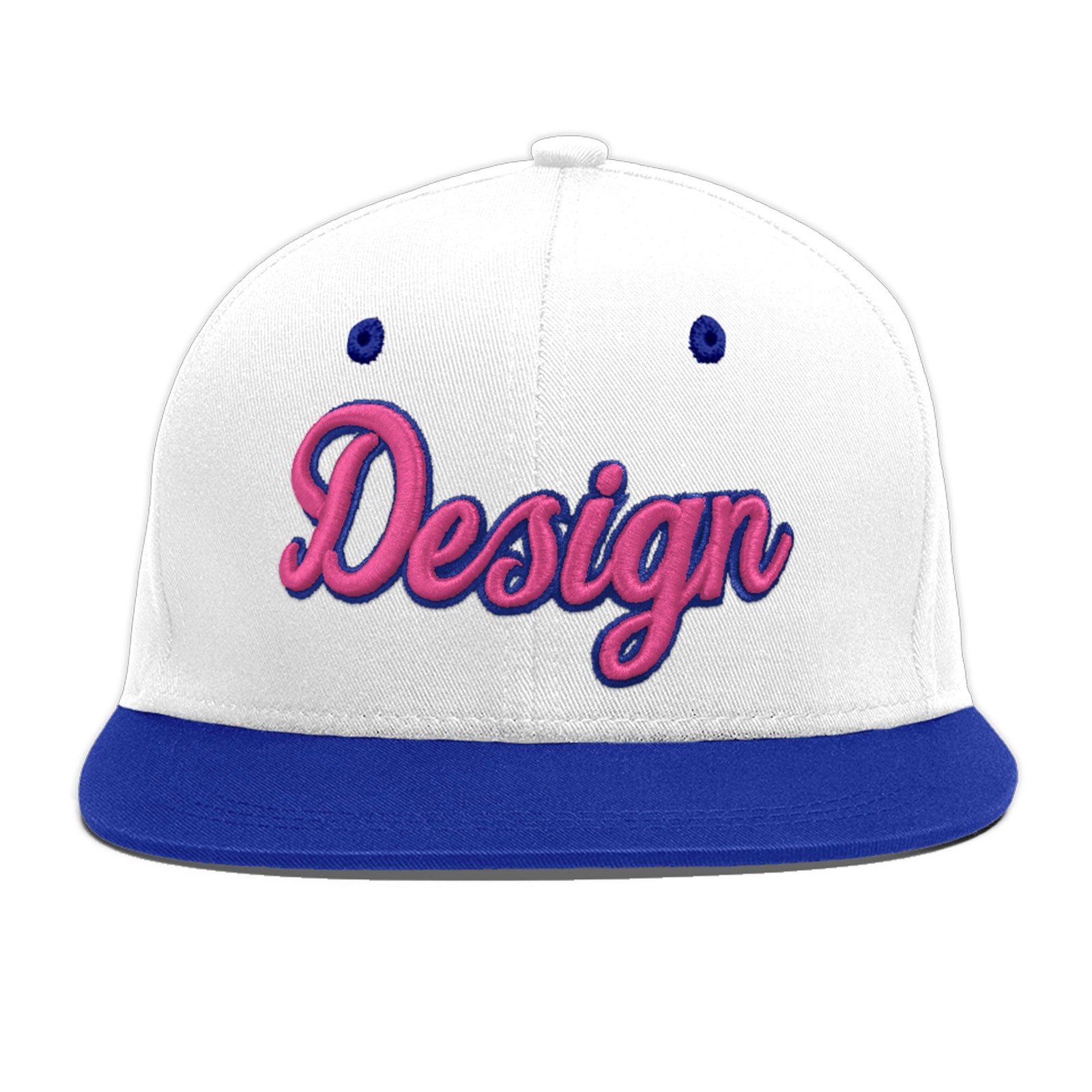 Custom White Royal Blue 32D Puff Embroidery Flat Embroidery Casual Sport Baseball Cap