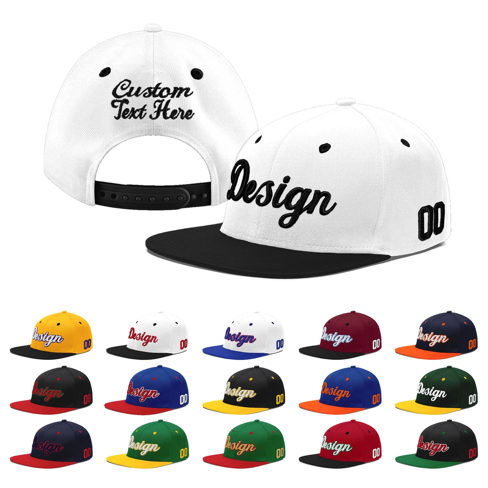 Custom White Black 3D Puff Embroidery Flat Embroidery Casual Sport Baseball Cap