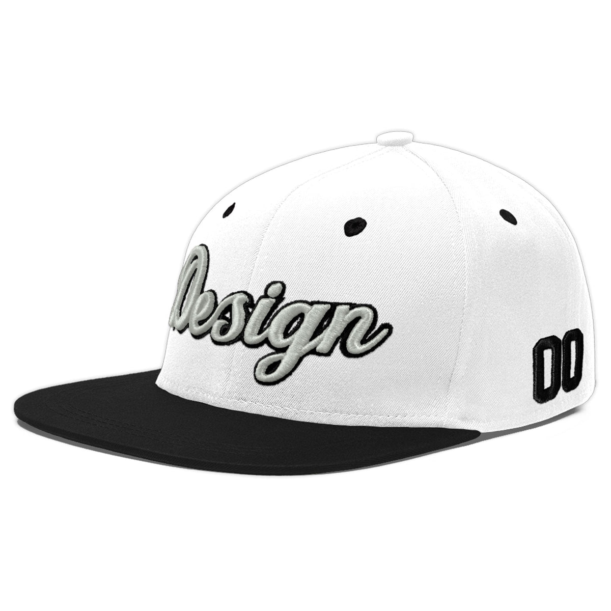 Custom White Black 3D Puff Embroidery Flat Embroidery Casual Sport Baseball Cap