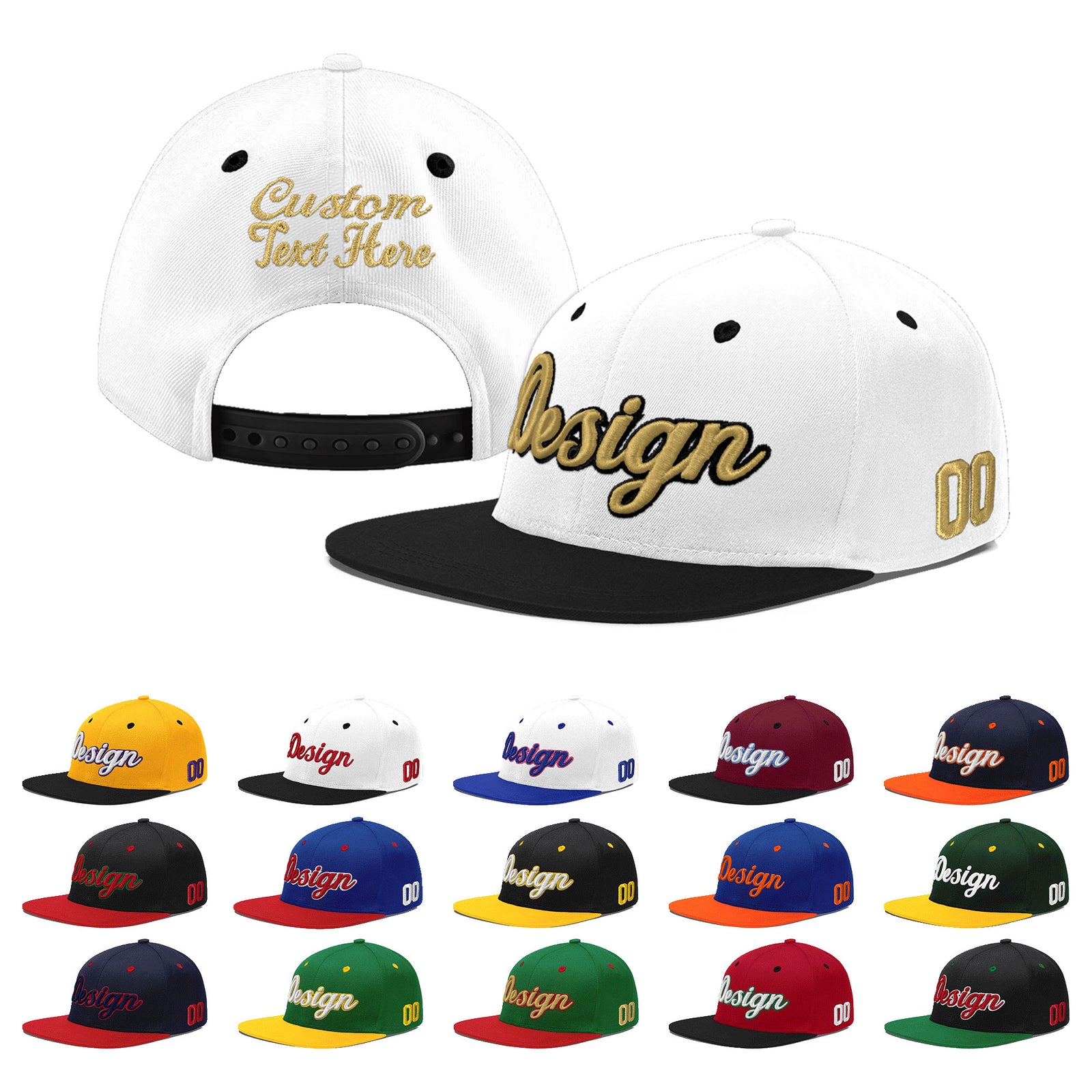 Custom White Black 3D Puff Embroidery Flat Embroidery Casual Sport Baseball Cap
