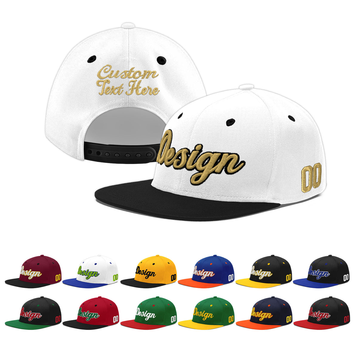 Custom White Black 3D Puff Embroidery Flat Embroidery Casual Sport Baseball Cap