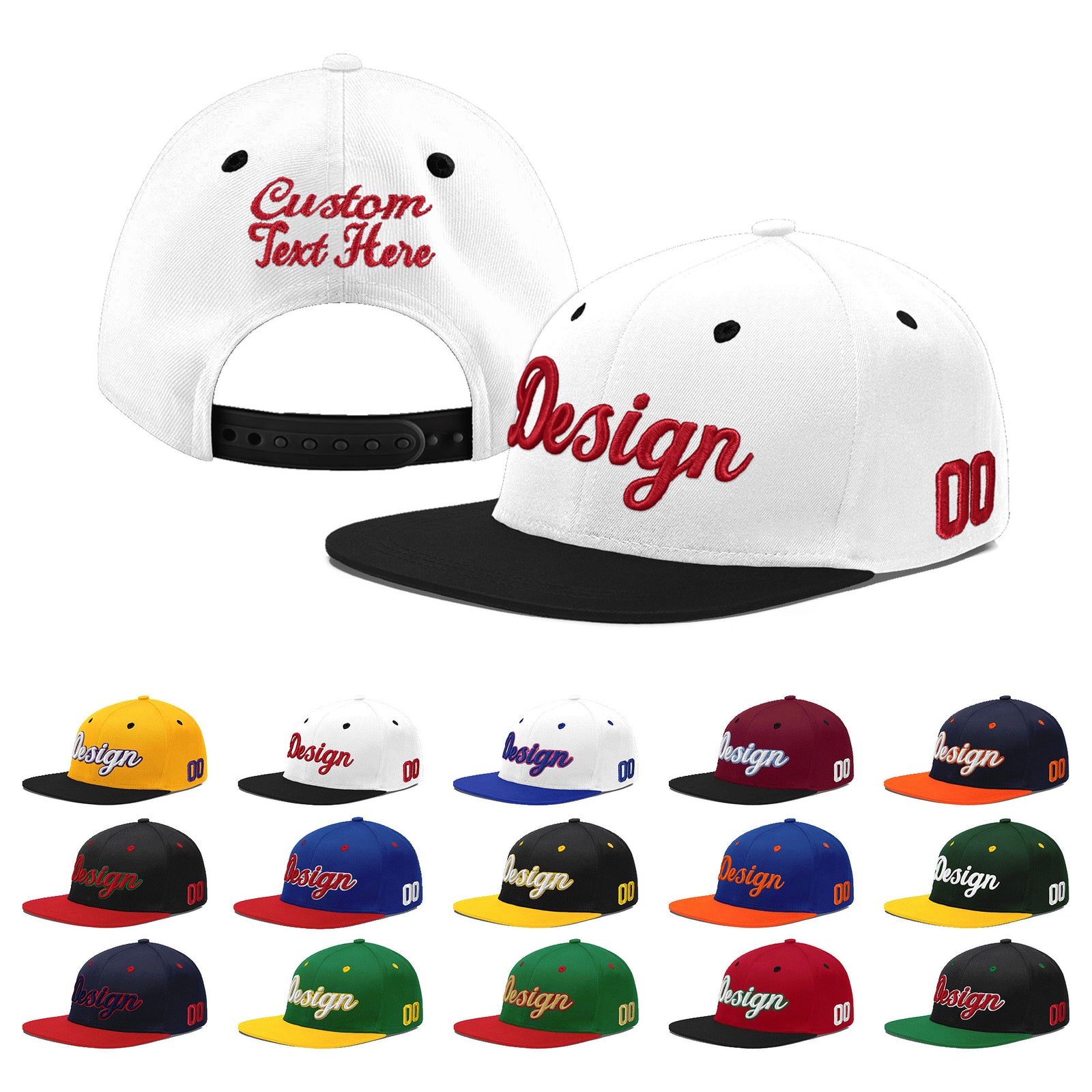 Custom White Black 3D Puff Embroidery Flat Embroidery Casual Sport Baseball Cap