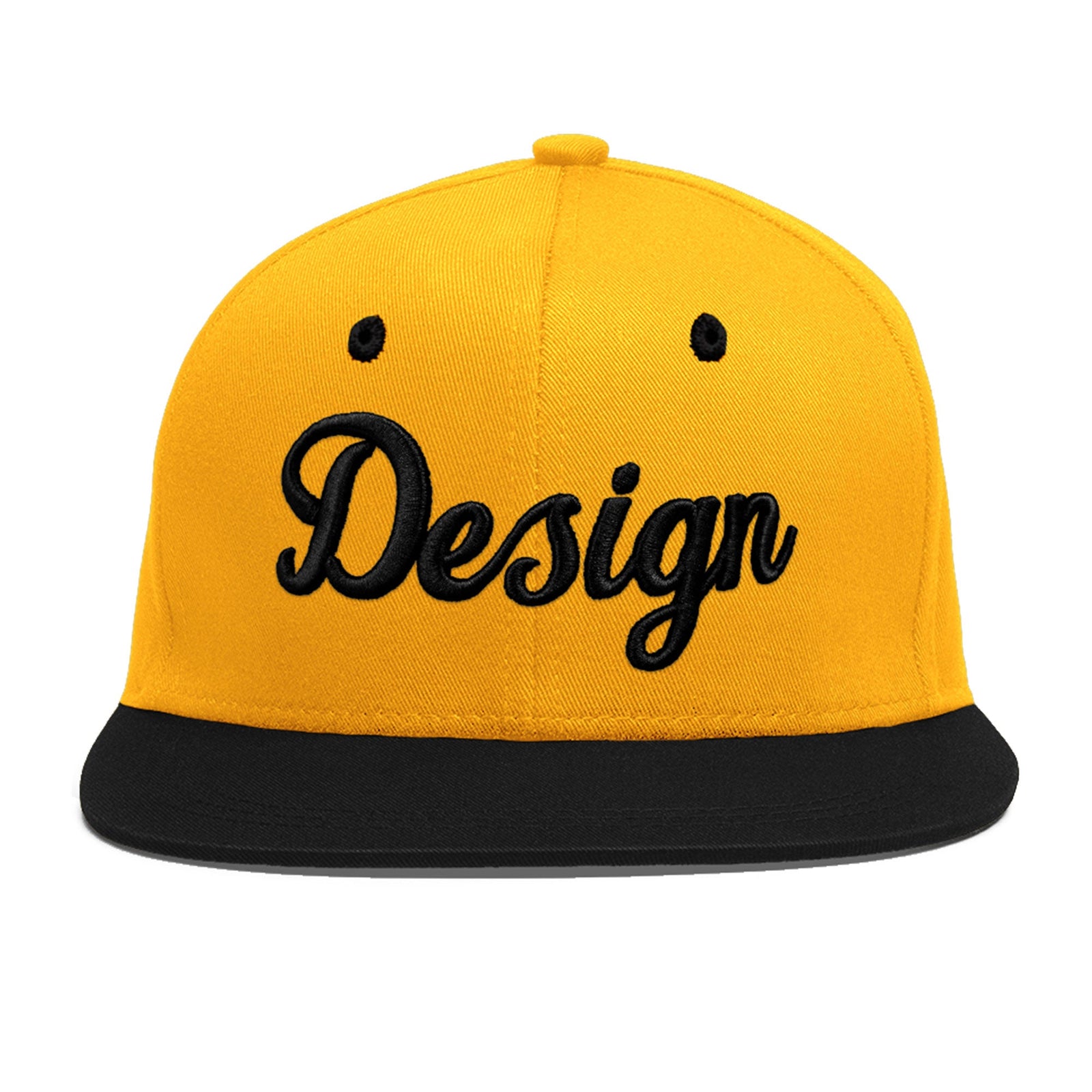 Custom Gold Black 3D Puff Embroidery Flat Embroidery Casual Sport Baseball Cap