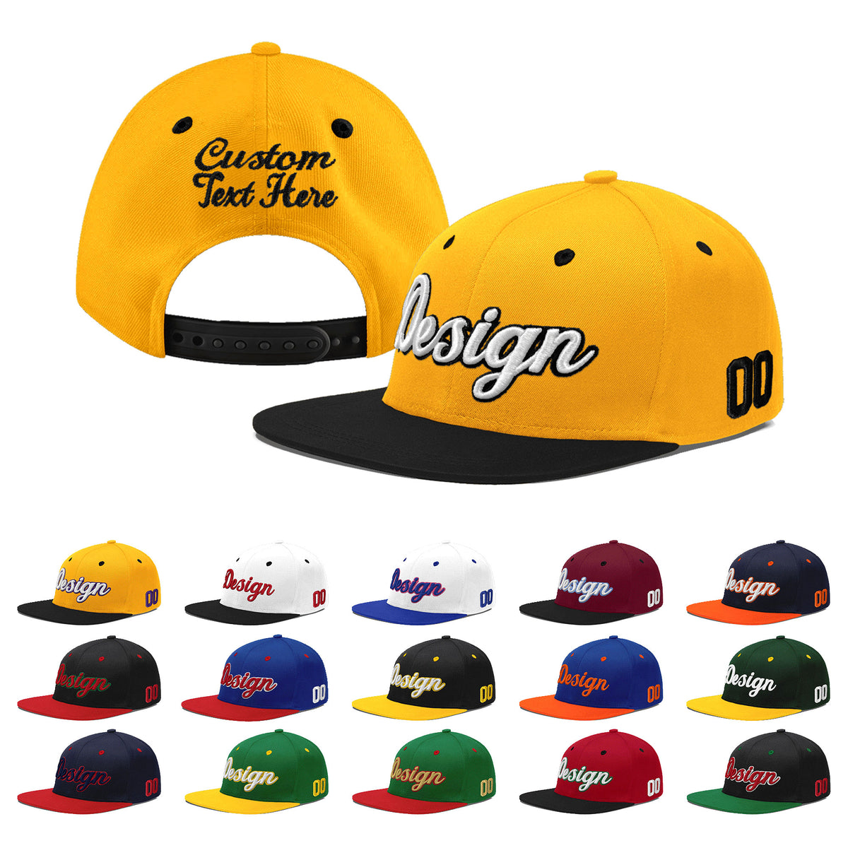 Custom Gold Black 3D Puff Embroidery Flat Embroidery Casual Sport Baseball Cap