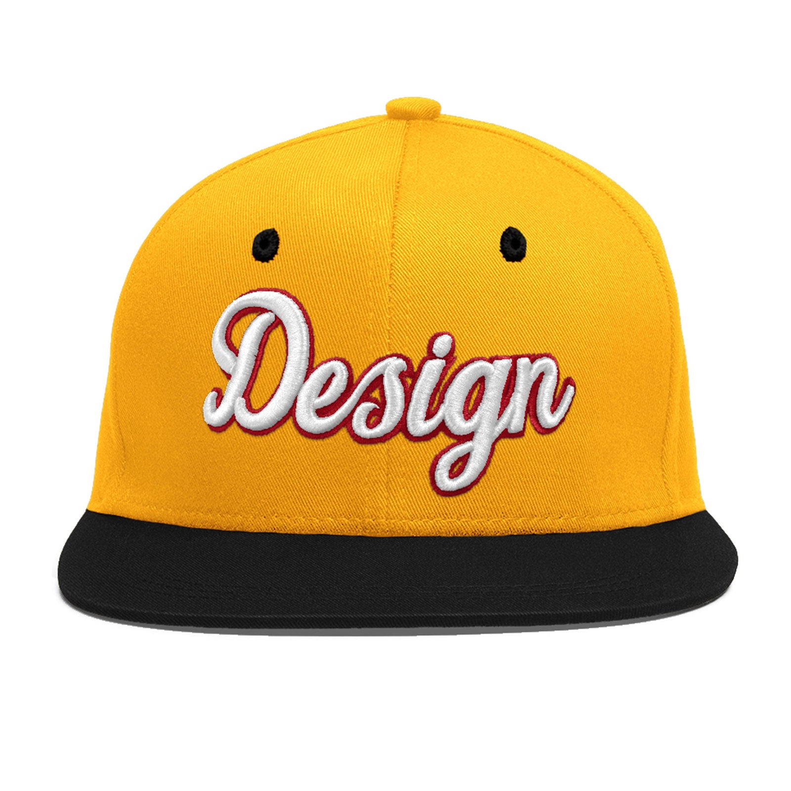 Custom Gold Black 3D Puff Embroidery Flat Embroidery Casual Sport Baseball Cap