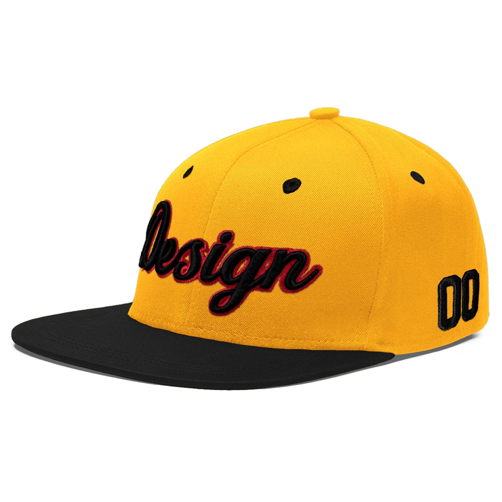 Custom Gold Black 14D Puff Embroidery Flat Embroidery Casual Sport Baseball Cap