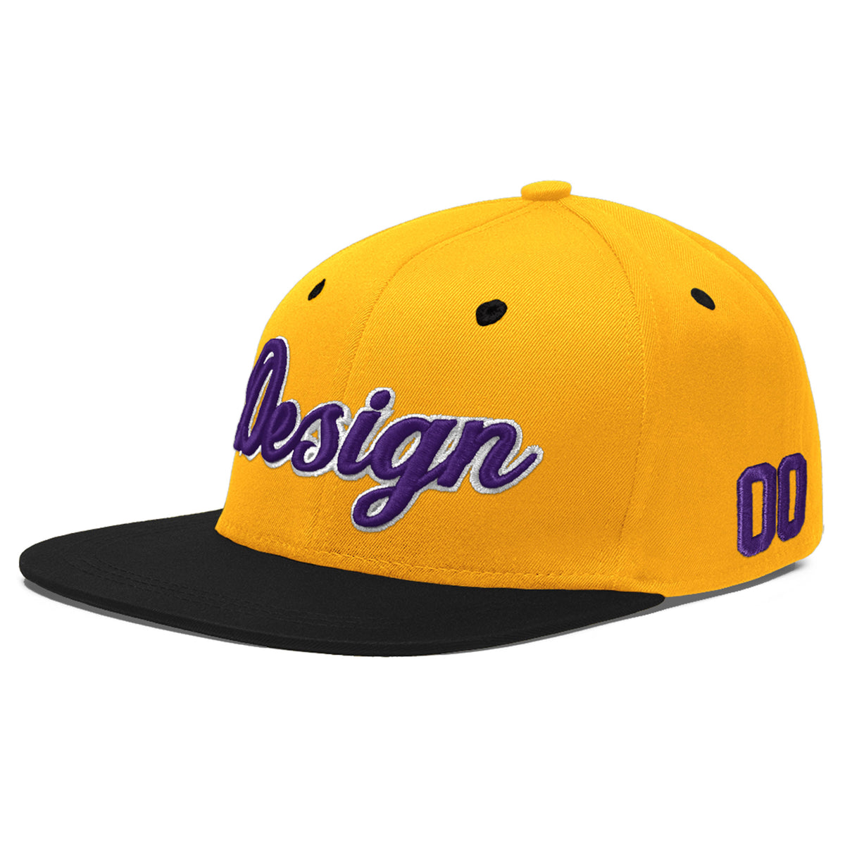 Custom Gold Black 22D Puff Embroidery Flat Embroidery Casual Sport Baseball Cap