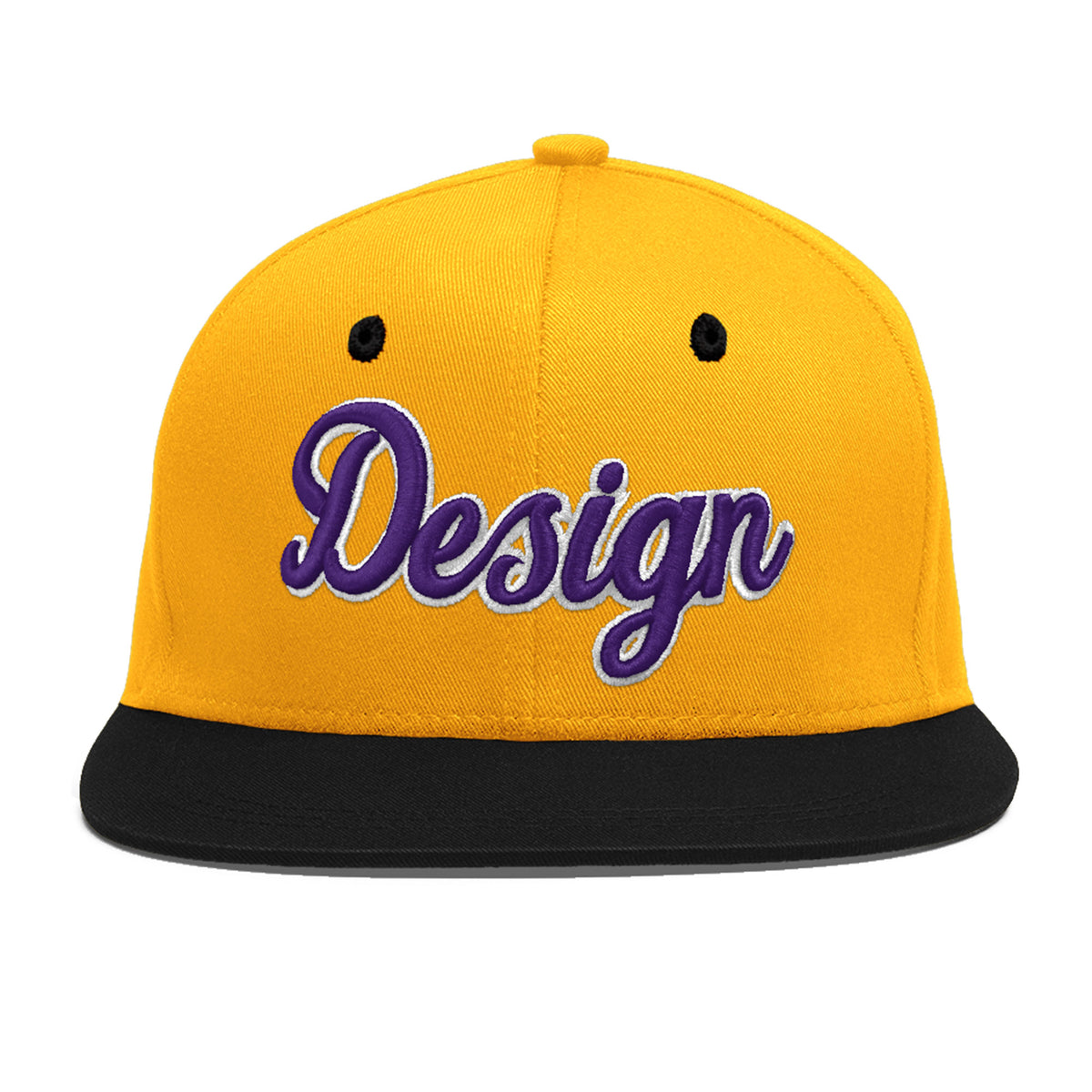 Custom Gold Black 24D Puff Embroidery Flat Embroidery Casual Sport Baseball Cap