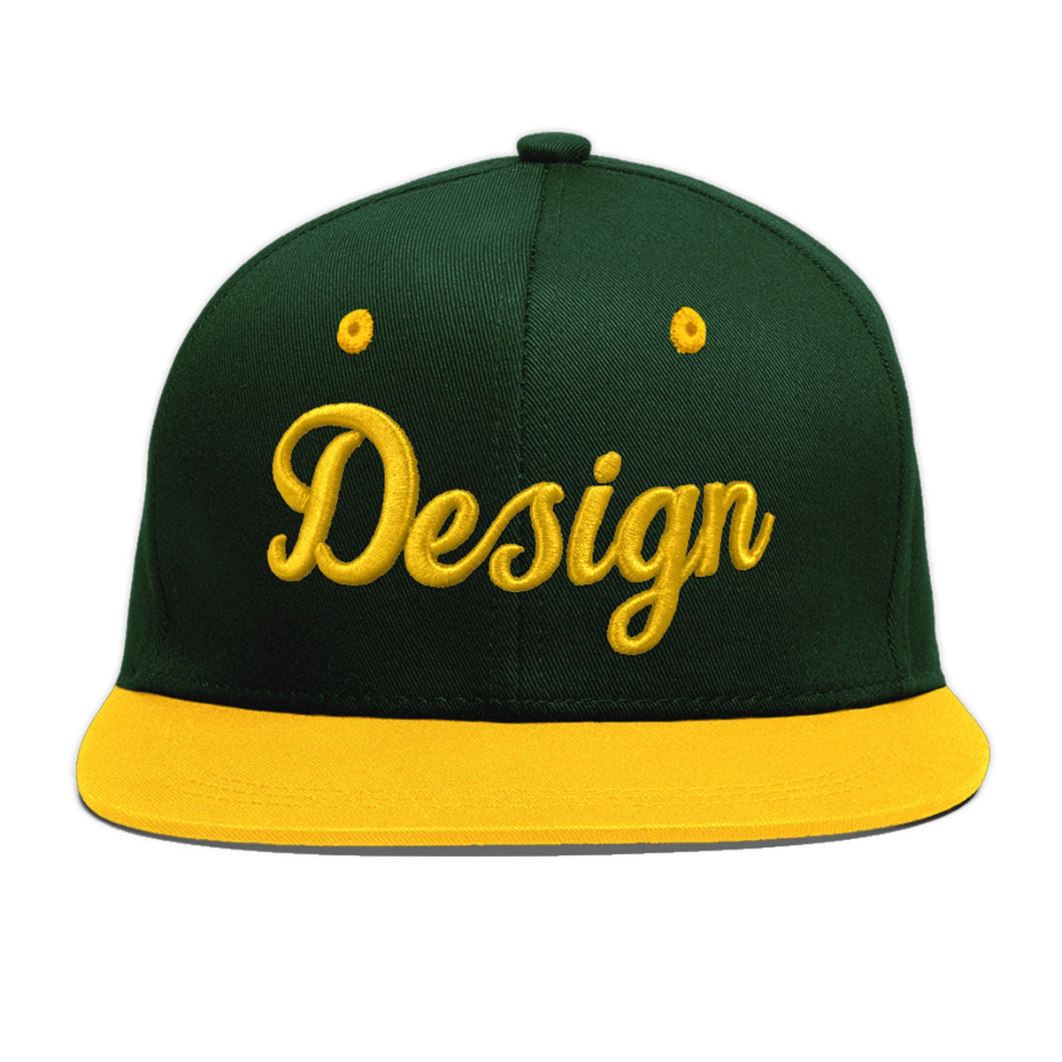 Custom Green Gold 3D Puff Embroidery Flat Embroidery Casual Sport Baseball Cap