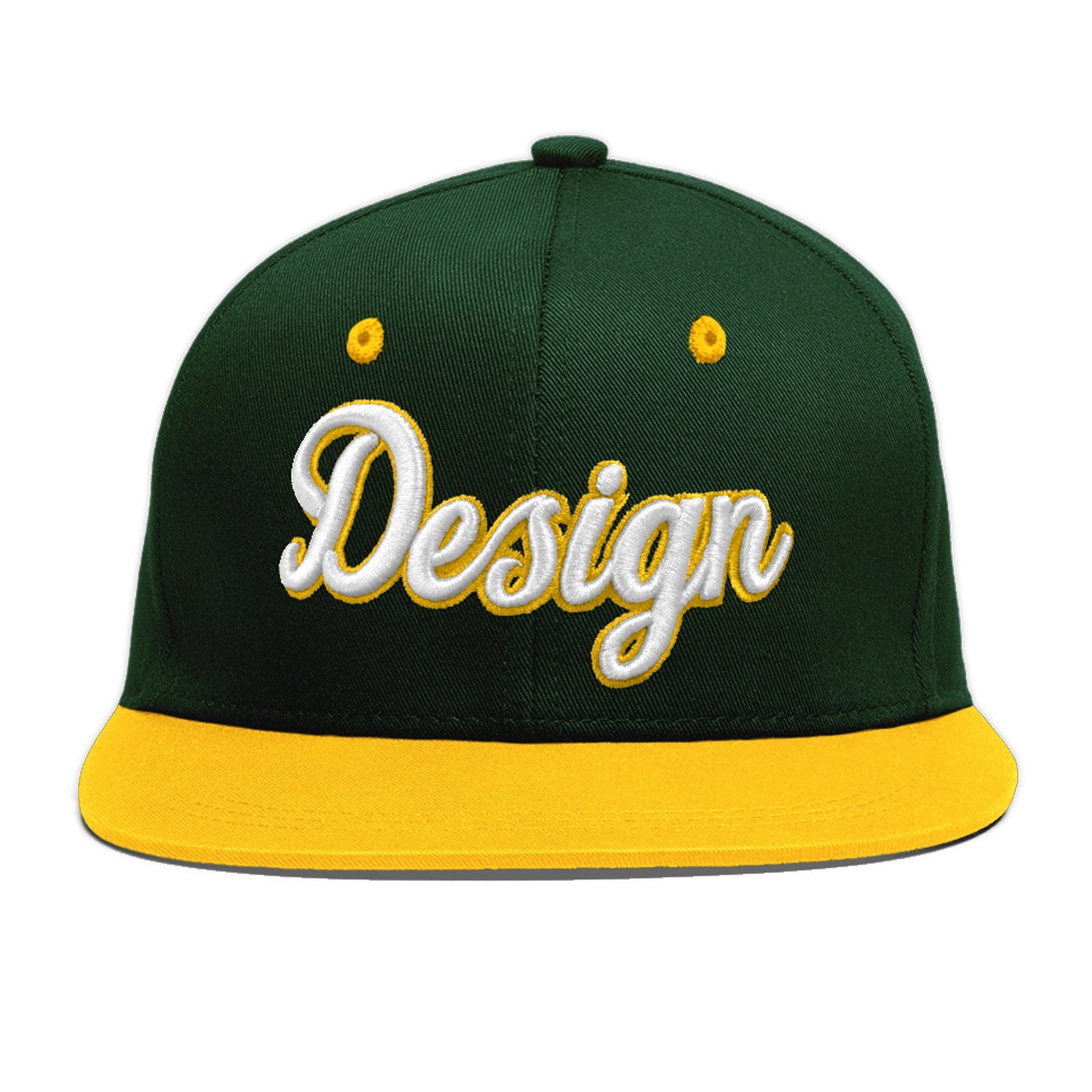 Custom Green Gold 3D Puff Embroidery Flat Embroidery Casual Sport Baseball Cap