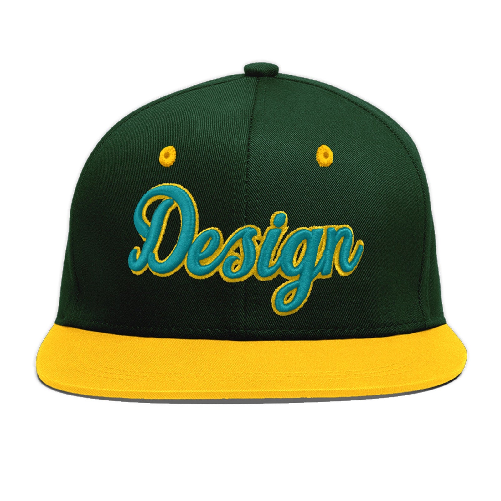 Custom Green Gold 3D Puff Embroidery Flat Embroidery Casual Sport Baseball Cap