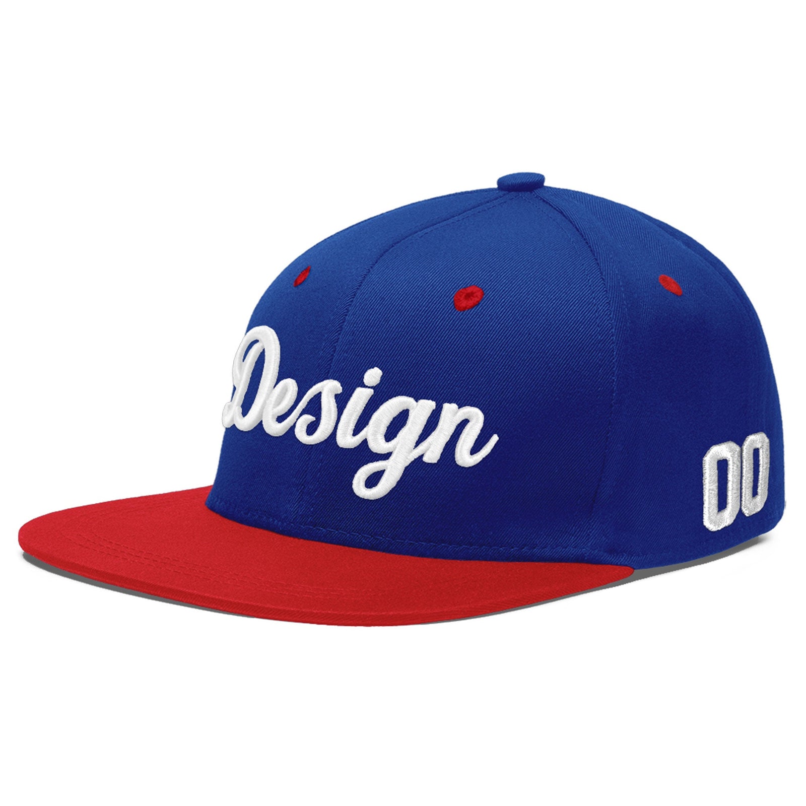Custom Royal Blue Red 3D Puff Embroidery Flat Embroidery Casual Sport Baseball Cap