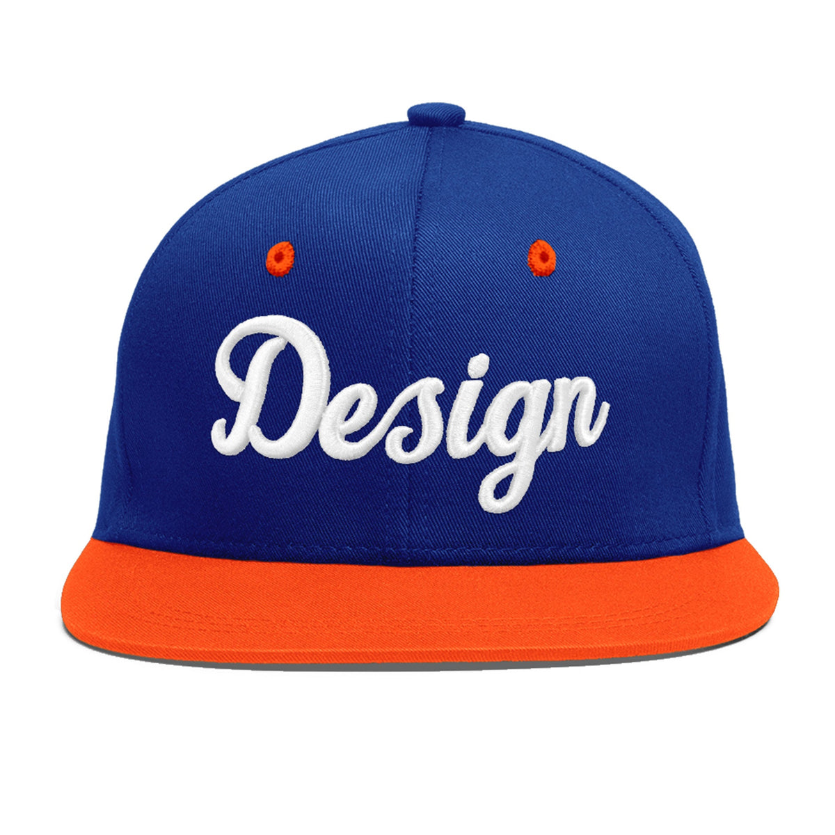 Custom Royal Blue Orange 3D Puff Embroidery Flat Embroidery Casual Sport Baseball Cap