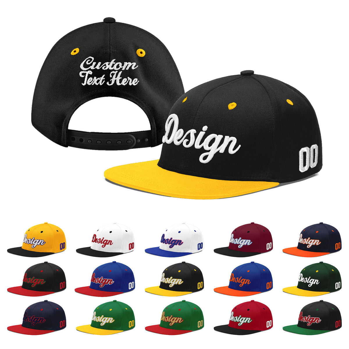 Custom Black Gold 3D Puff Embroidery Flat Embroidery Casual Sport Baseball Cap