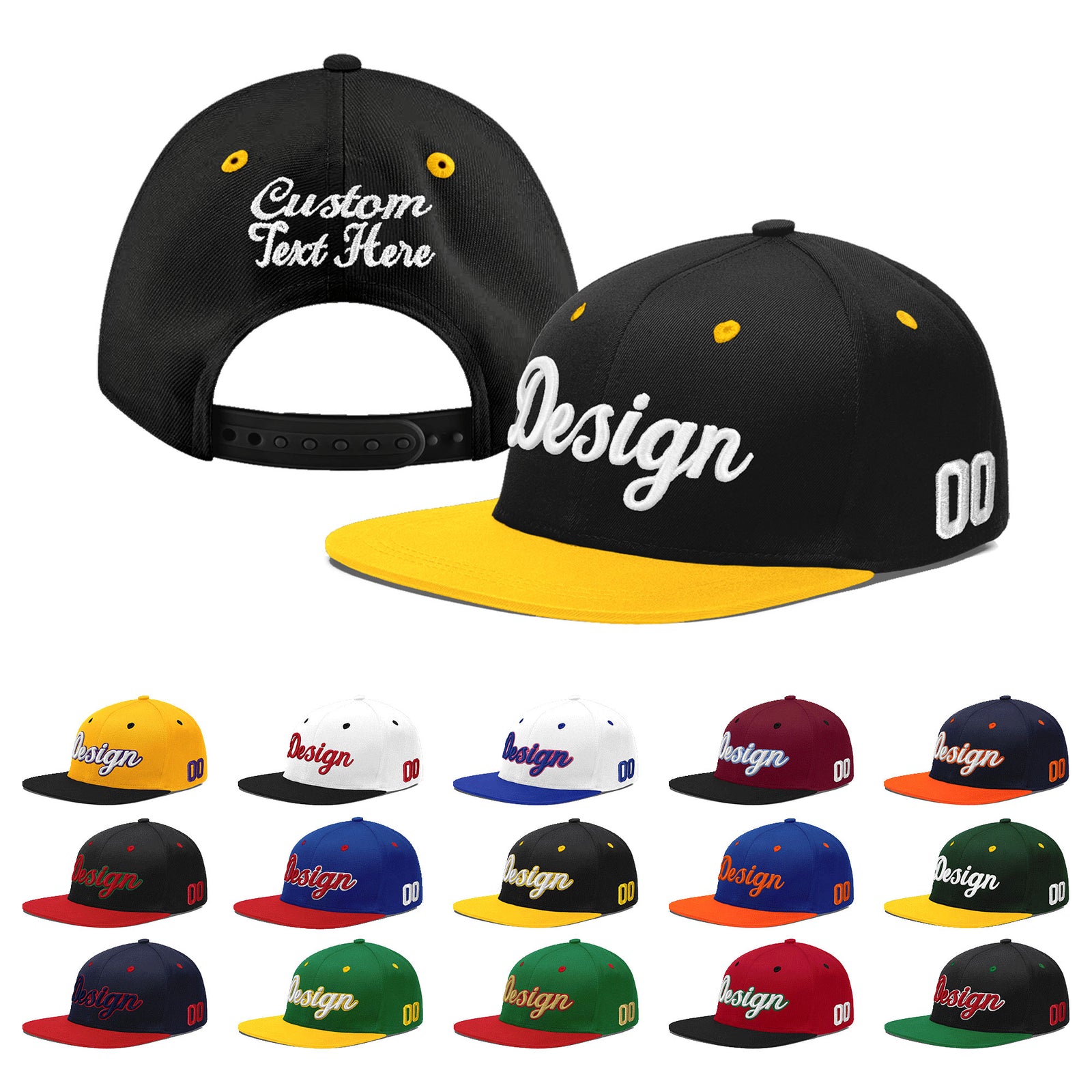 Custom Black Gold 3D Puff Embroidery Flat Embroidery Casual Sport Baseball Cap
