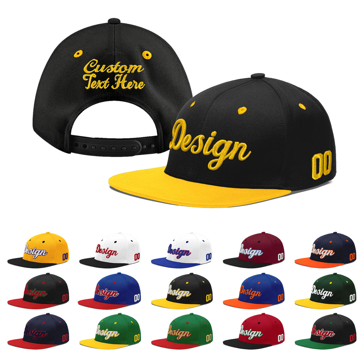 Custom Black Gold 3D Puff Embroidery Flat Embroidery Casual Sport Baseball Cap