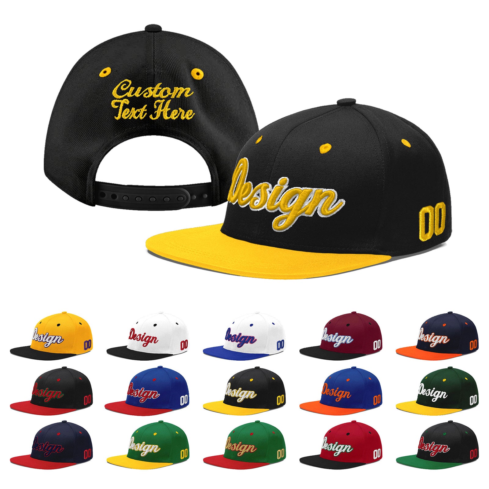 Custom Black Gold 3D Puff Embroidery Flat Embroidery Casual Sport Baseball Cap