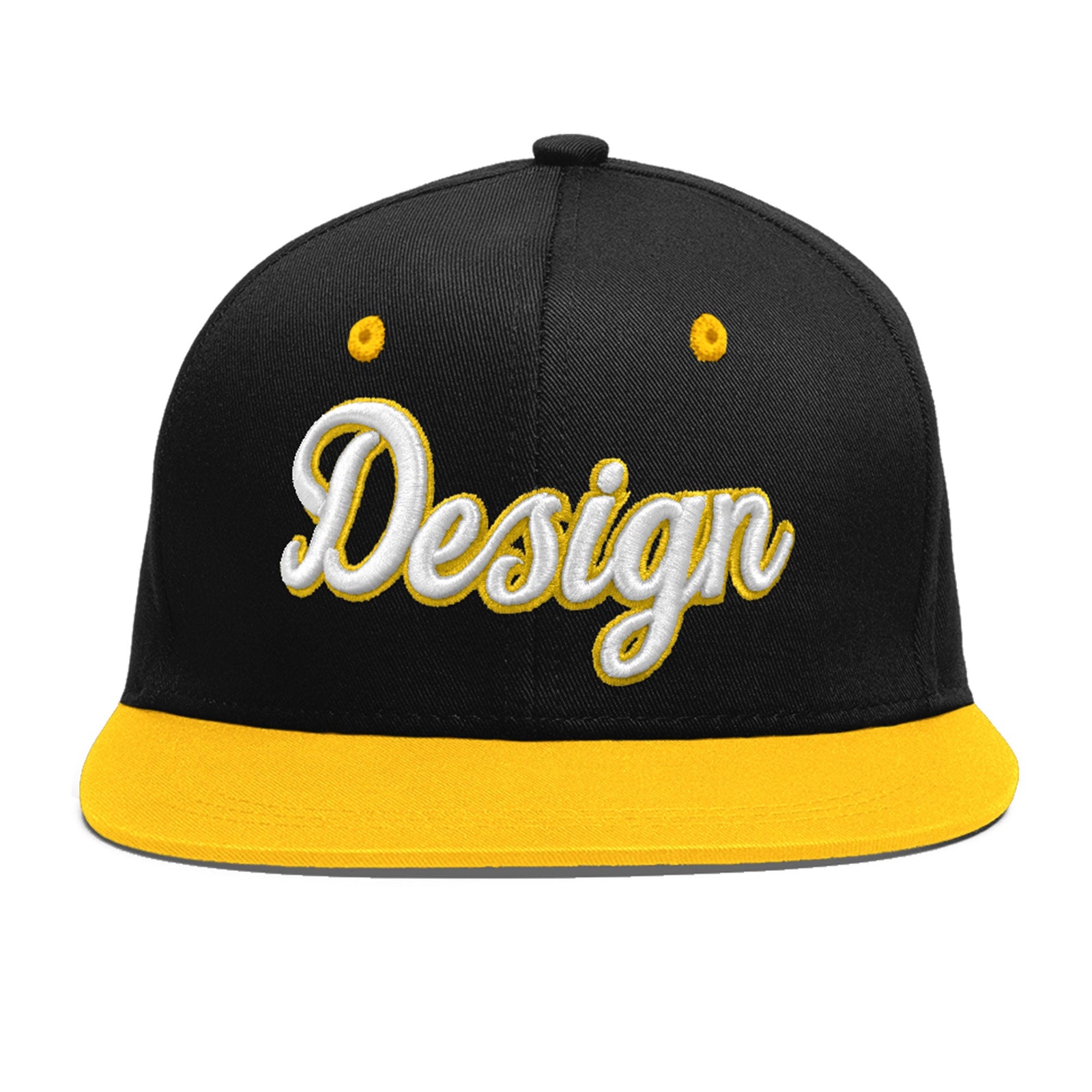 Custom Black Gold 3D Puff Embroidery Flat Embroidery Casual Sport Baseball Cap