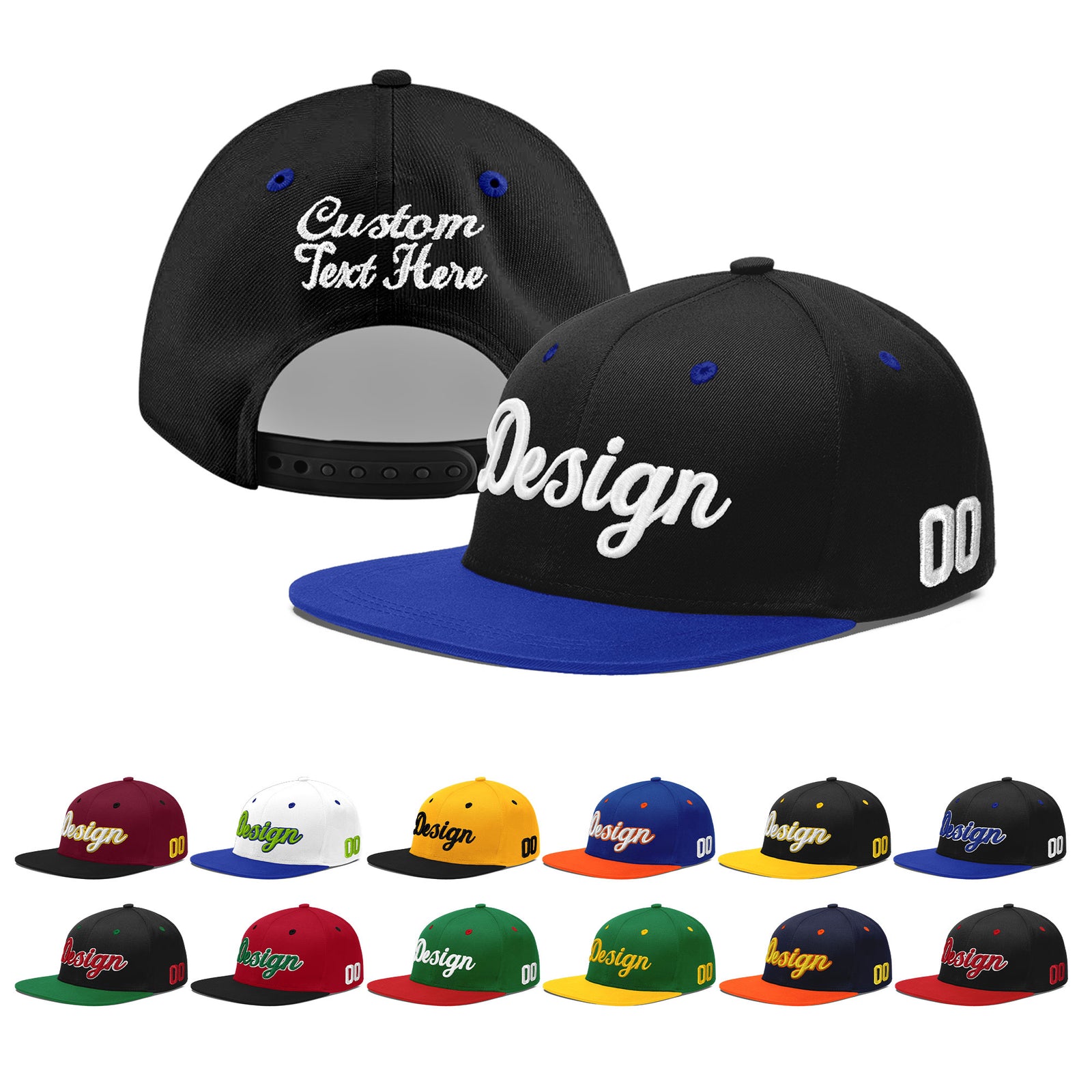 Custom Black Royal Blue 3D Puff Embroidery Flat Embroidery Casual Sport Baseball Cap