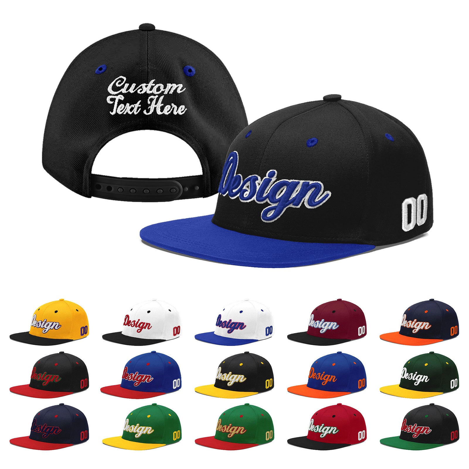 Custom Black Royal Blue 3D Puff Embroidery Flat Embroidery Casual Sport Baseball Cap