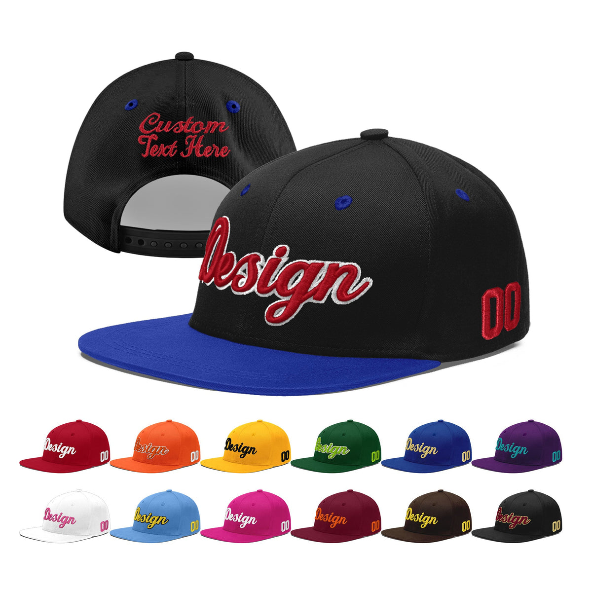 Custom Black Royal Blue 3D Puff Embroidery Flat Embroidery Casual Sport Baseball Cap