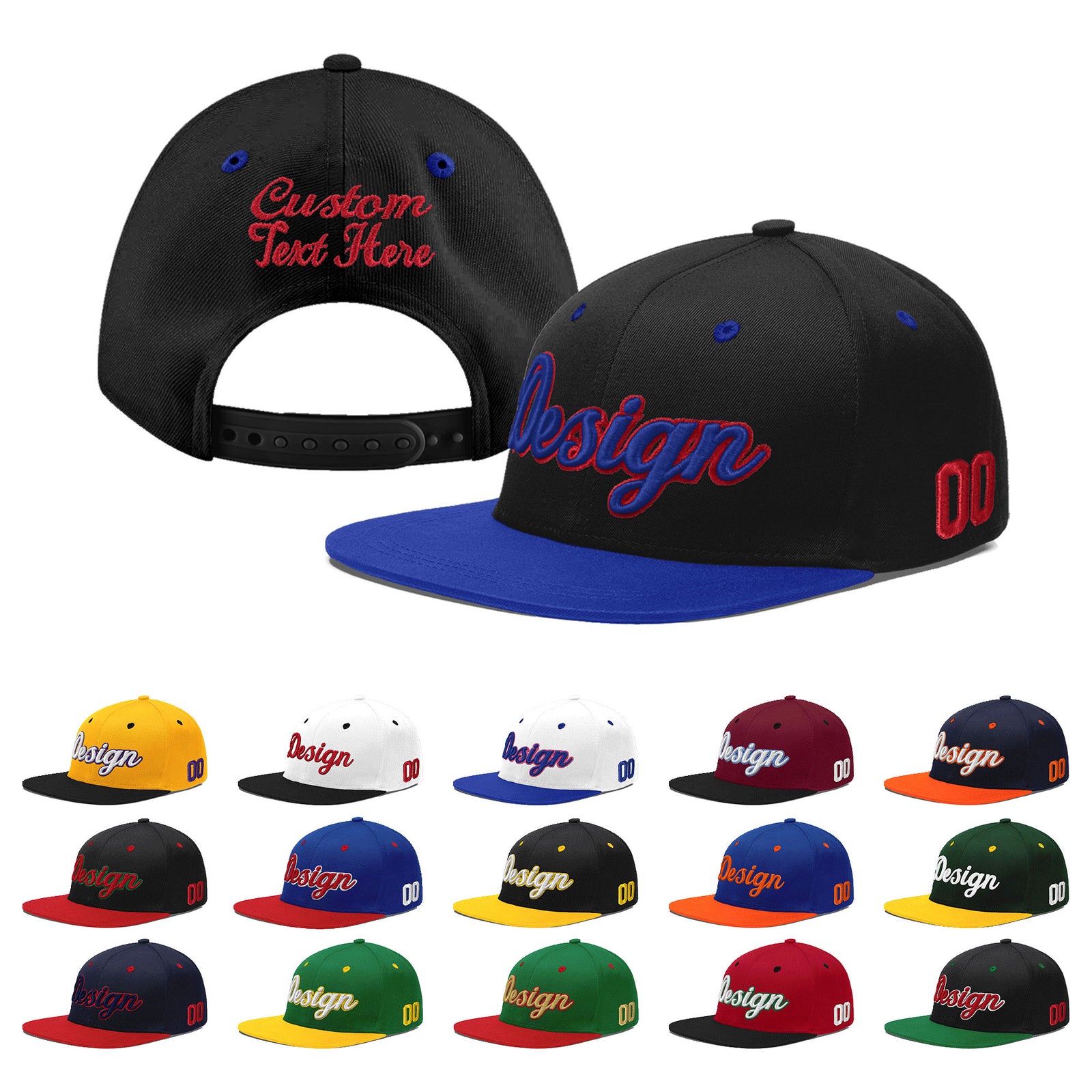 Custom Black Royal Blue 3D Puff Embroidery Flat Embroidery Casual Sport Baseball Cap
