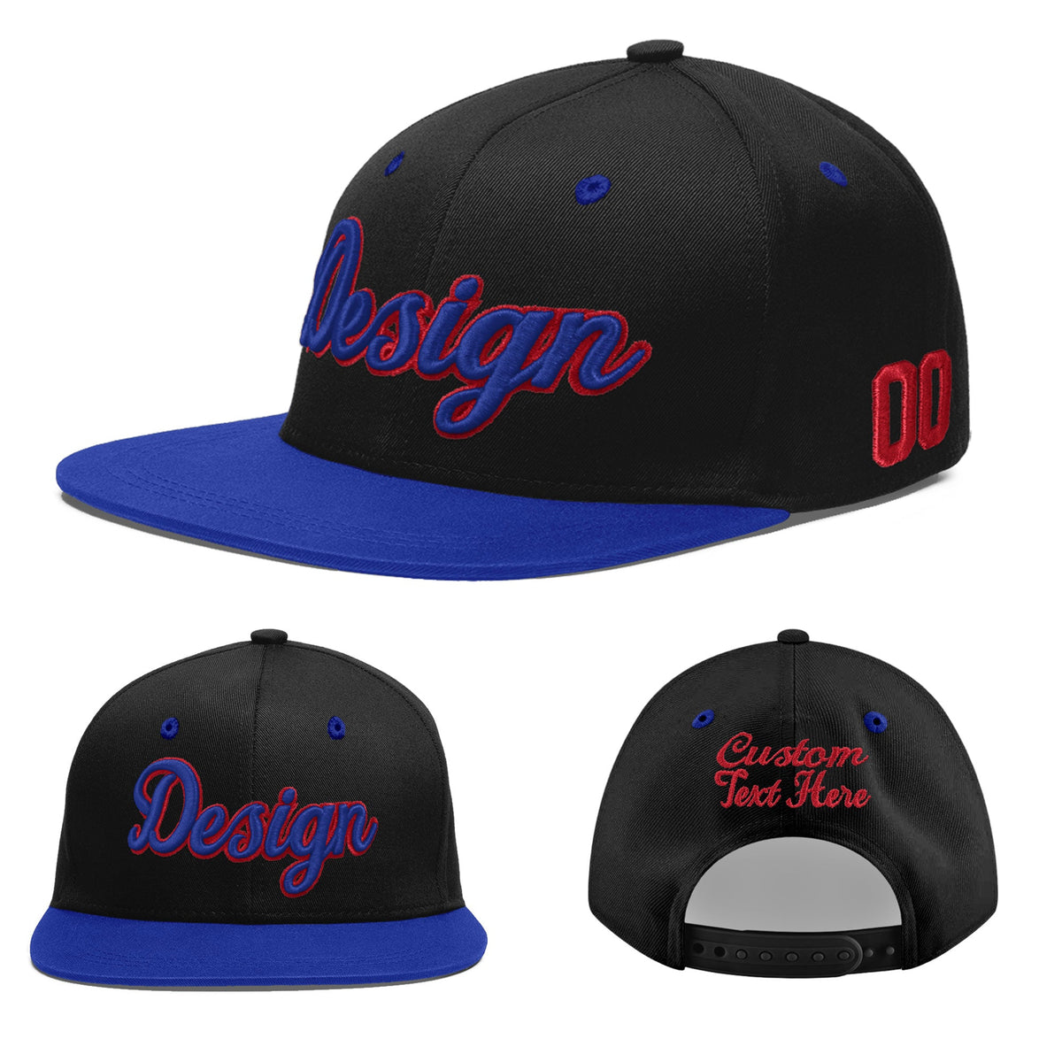 Custom Black Royal Blue 3D Puff Embroidery Flat Embroidery Casual Sport Baseball Cap