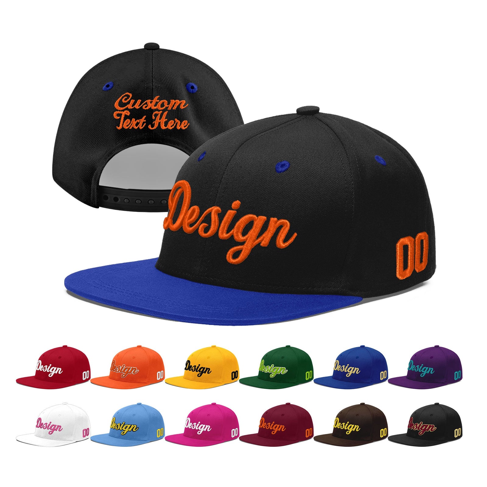 Custom Black Royal Blue 3D Puff Embroidery Flat Embroidery Casual Sport Baseball Cap