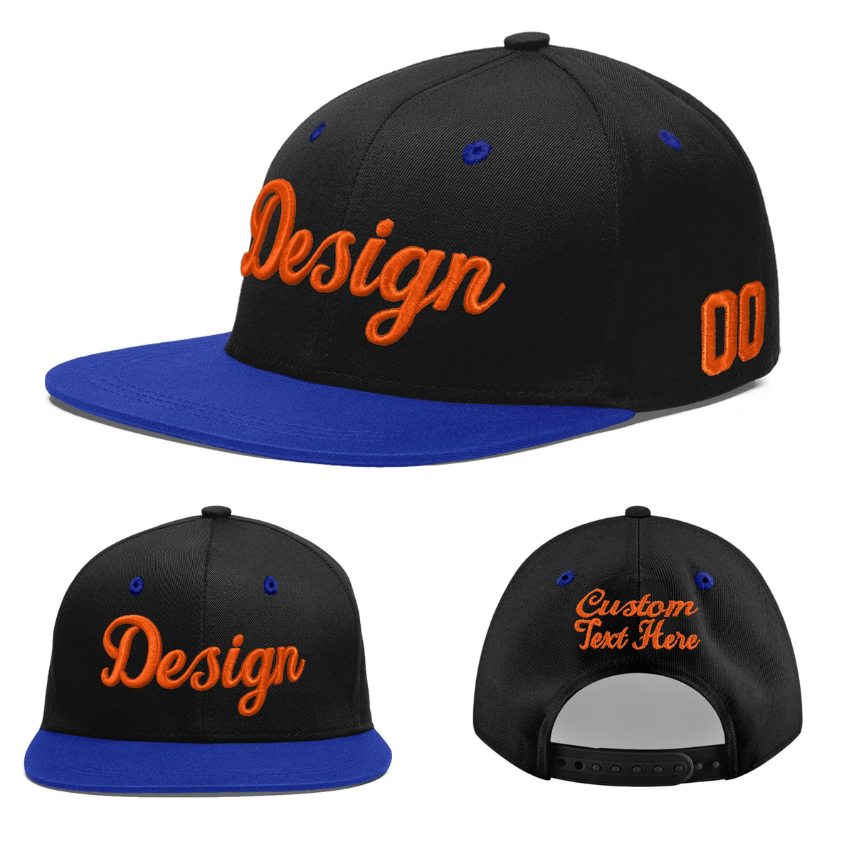 Custom Black Royal Blue 3D Puff Embroidery Flat Embroidery Casual Sport Baseball Cap