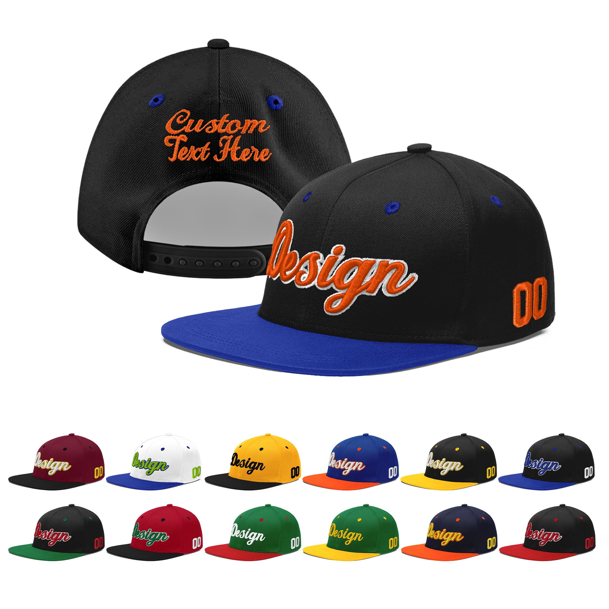 Custom Black Royal Blue 3D Puff Embroidery Flat Embroidery Casual Sport Baseball Cap
