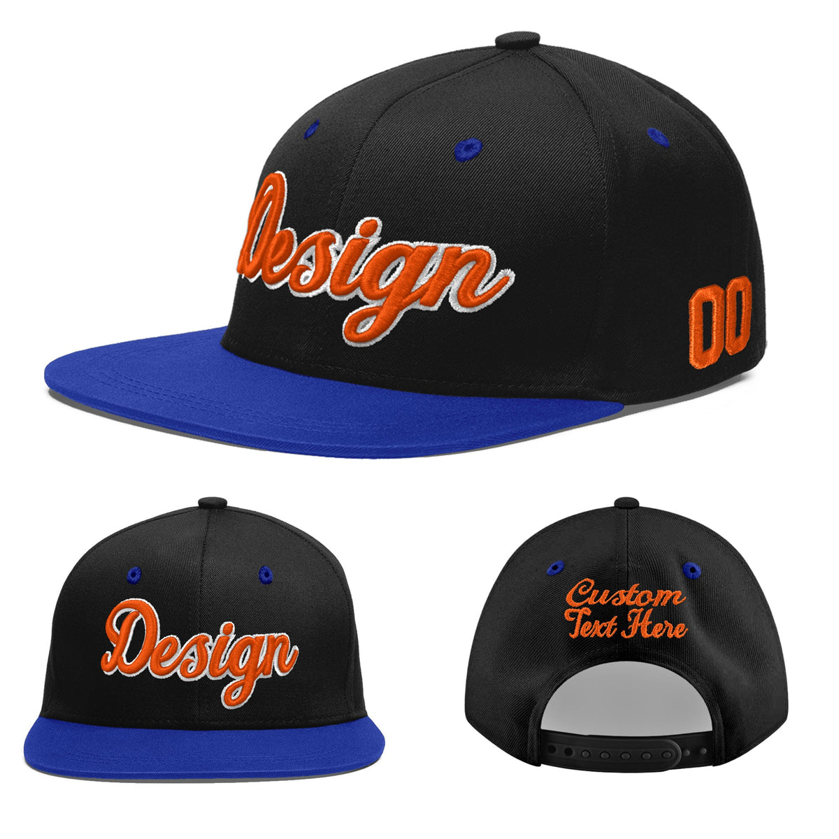 Custom Black Royal Blue 3D Puff Embroidery Flat Embroidery Casual Sport Baseball Cap