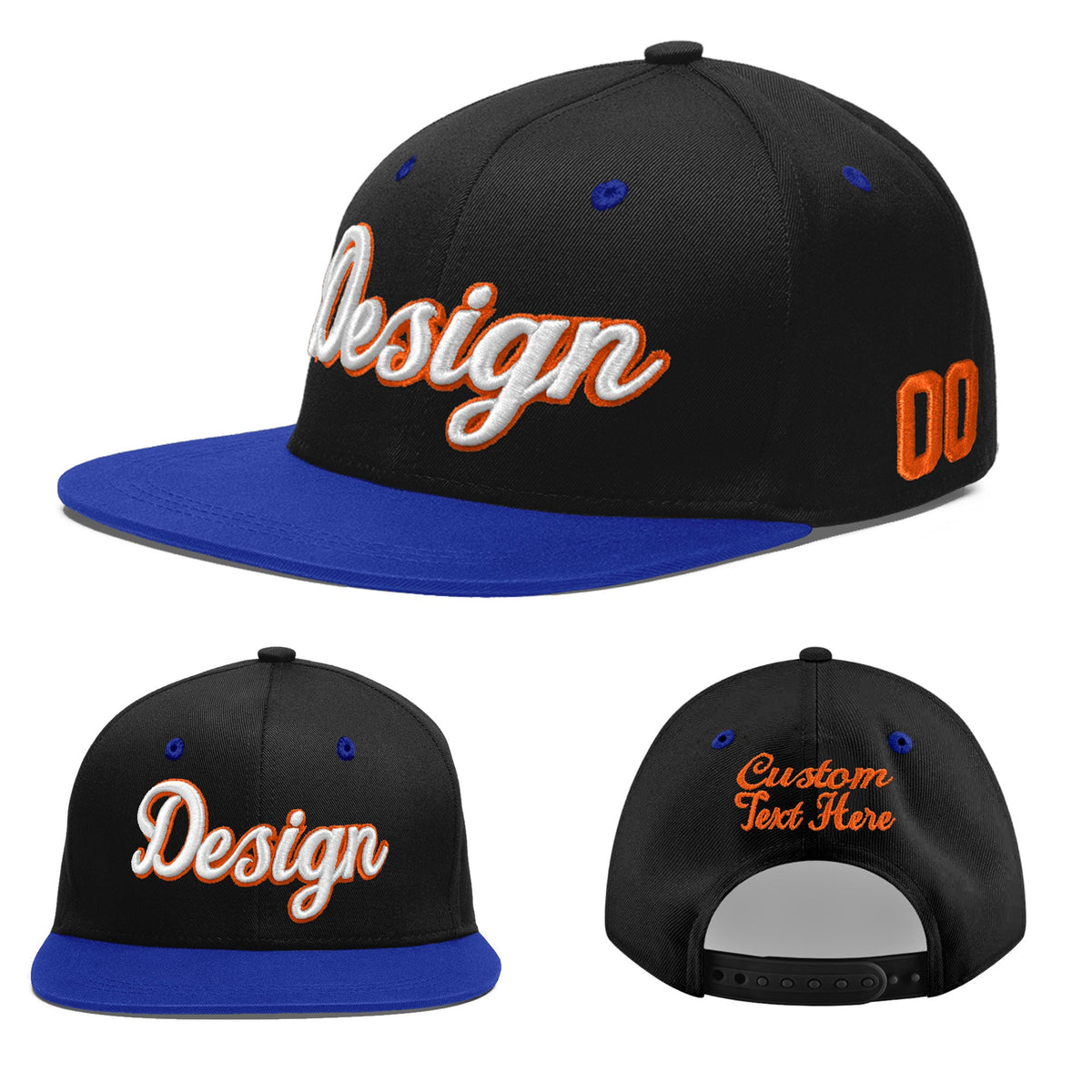 Custom Black Royal Blue 3D Puff Embroidery Flat Embroidery Casual Sport Baseball Cap