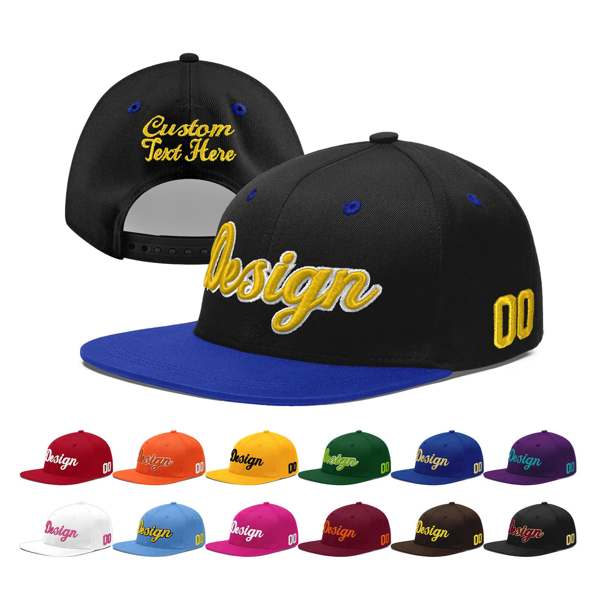 Custom Black Royal Blue 3D Puff Embroidery Flat Embroidery Casual Sport Baseball Cap