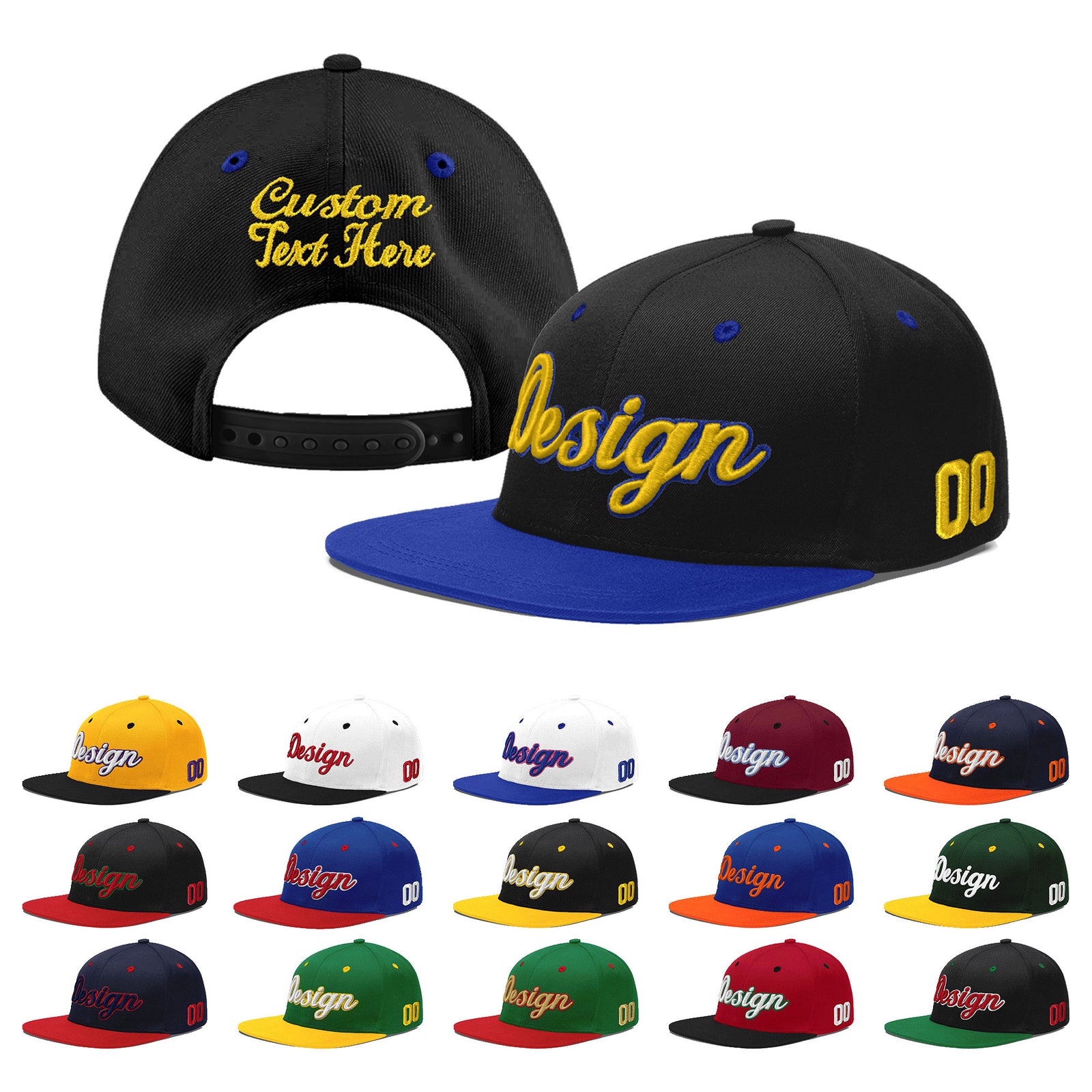 Custom Black Royal Blue 3D Puff Embroidery Flat Embroidery Casual Sport Baseball Cap