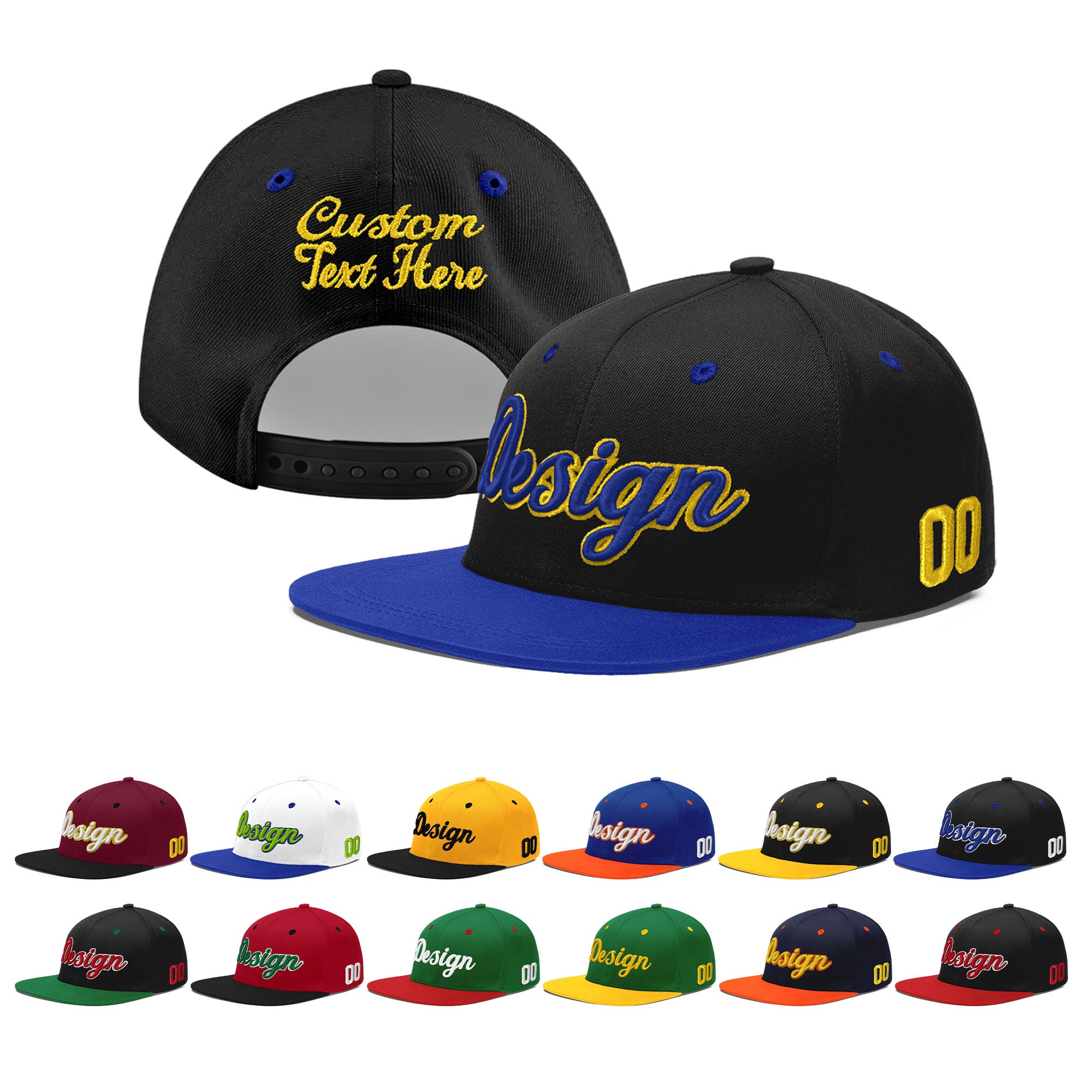 Custom Black Royal Blue 3D Puff Embroidery Flat Embroidery Casual Sport Baseball Cap