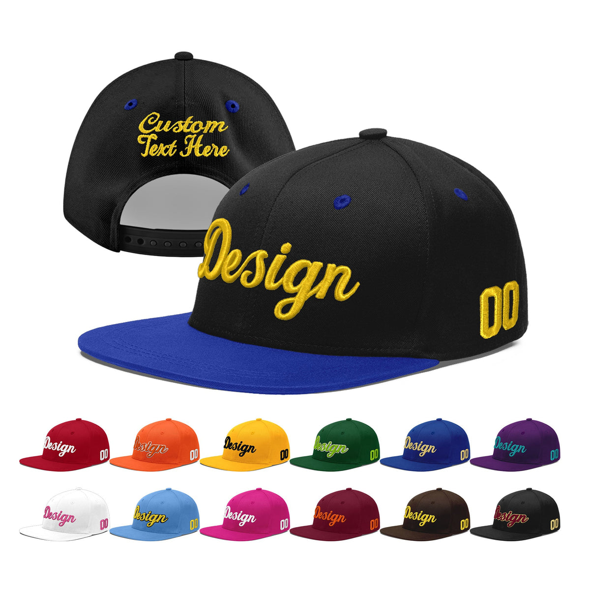 Custom Black Royal Blue 3D Puff Embroidery Flat Embroidery Casual Sport Baseball Cap