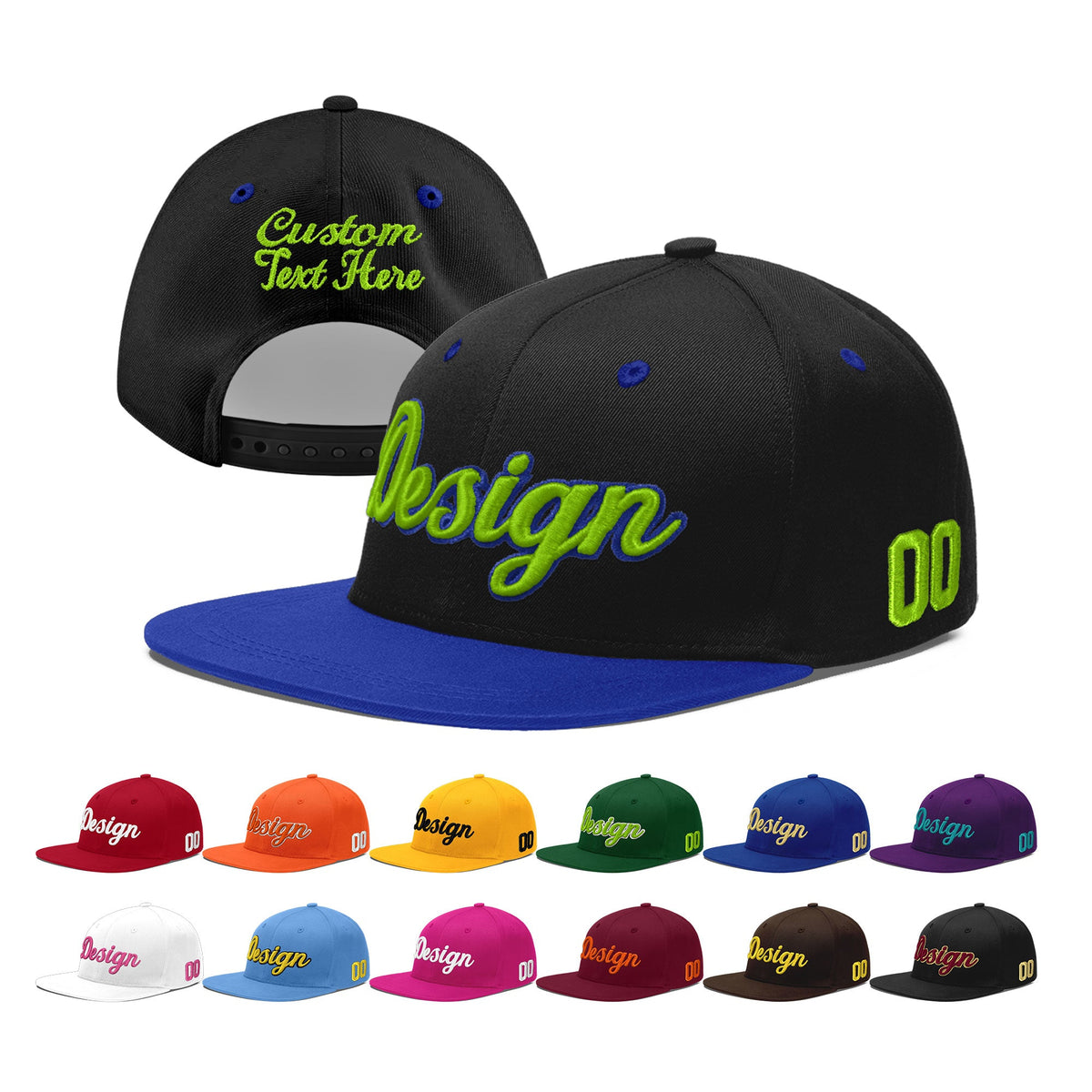 Custom Black Royal Blue 3D Puff Embroidery Flat Embroidery Casual Sport Baseball Cap