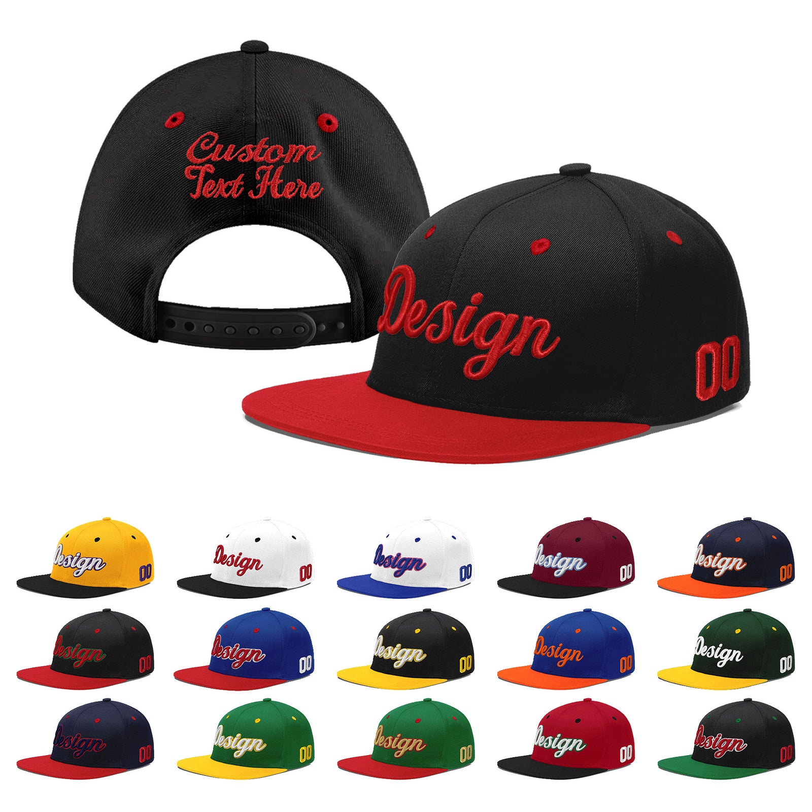 Custom Black Red 3D Puff Embroidery Flat Embroidery Casual Sport Baseball Cap