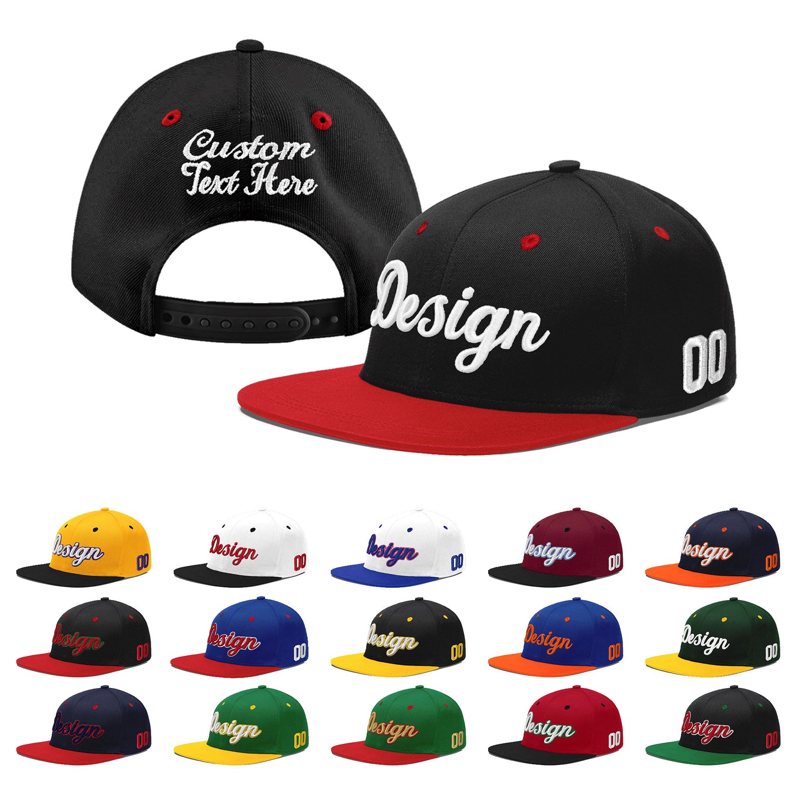 Custom Black Red 3D Puff Embroidery Flat Embroidery Casual Sport Baseball Cap