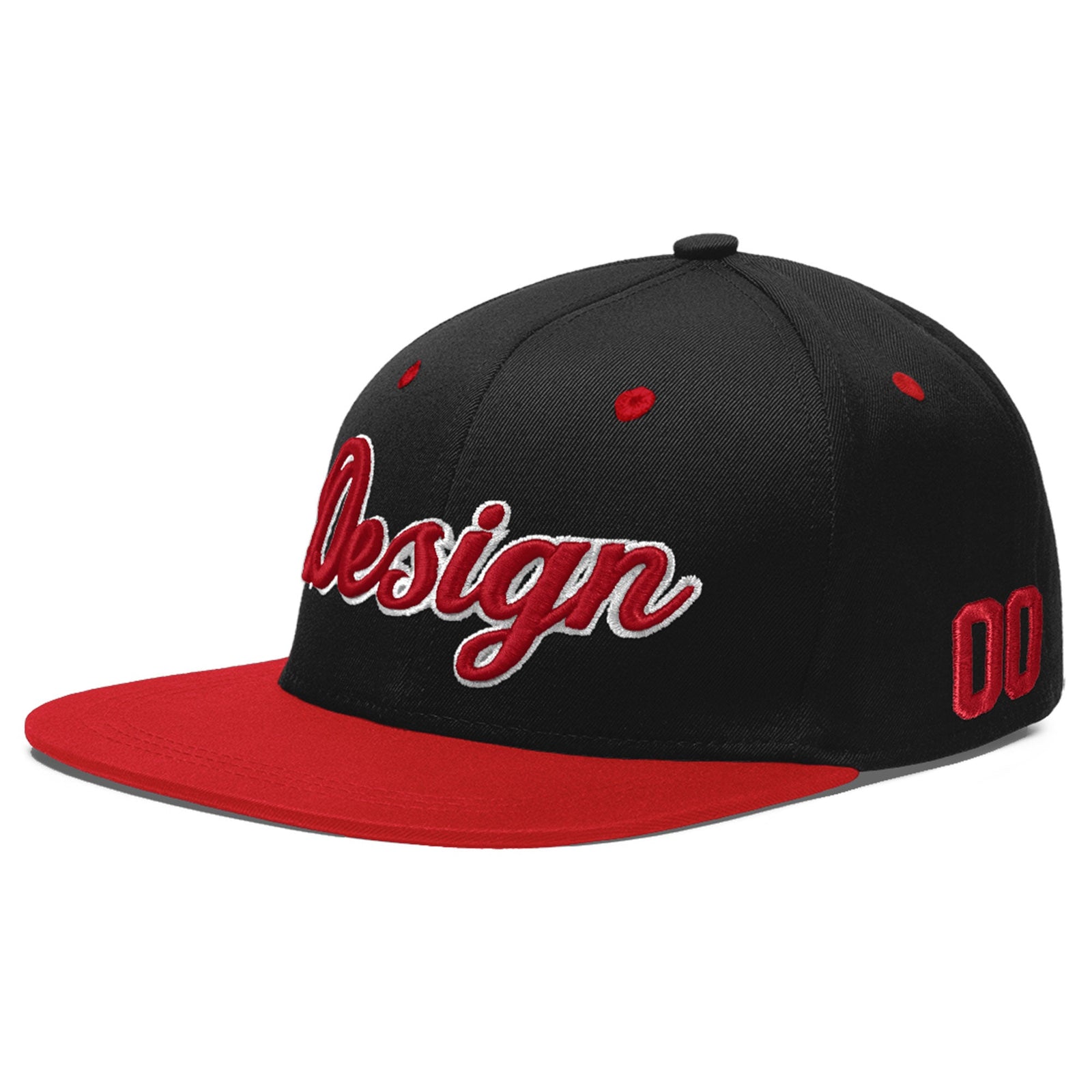 Custom Black Red 3D Puff Embroidery Flat Embroidery Casual Sport Baseball Cap