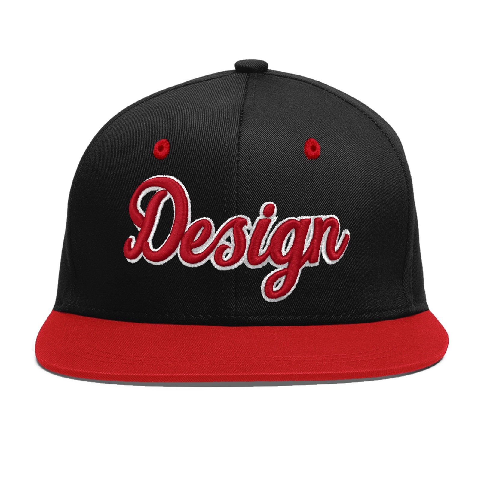 Custom Black Red 3D Puff Embroidery Flat Embroidery Casual Sport Baseball Cap