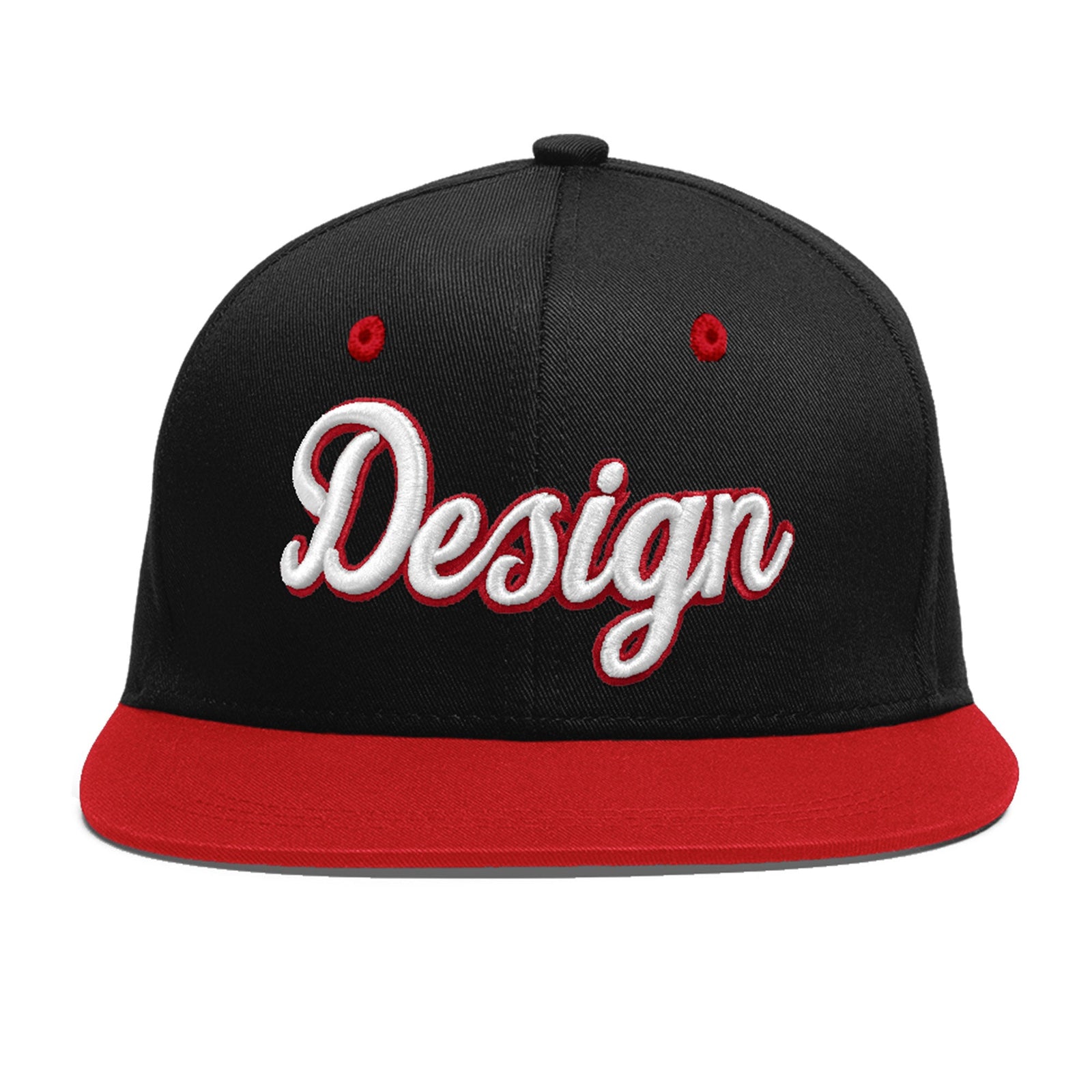 Custom Black Red 3D Puff Embroidery Flat Embroidery Casual Sport Baseball Cap
