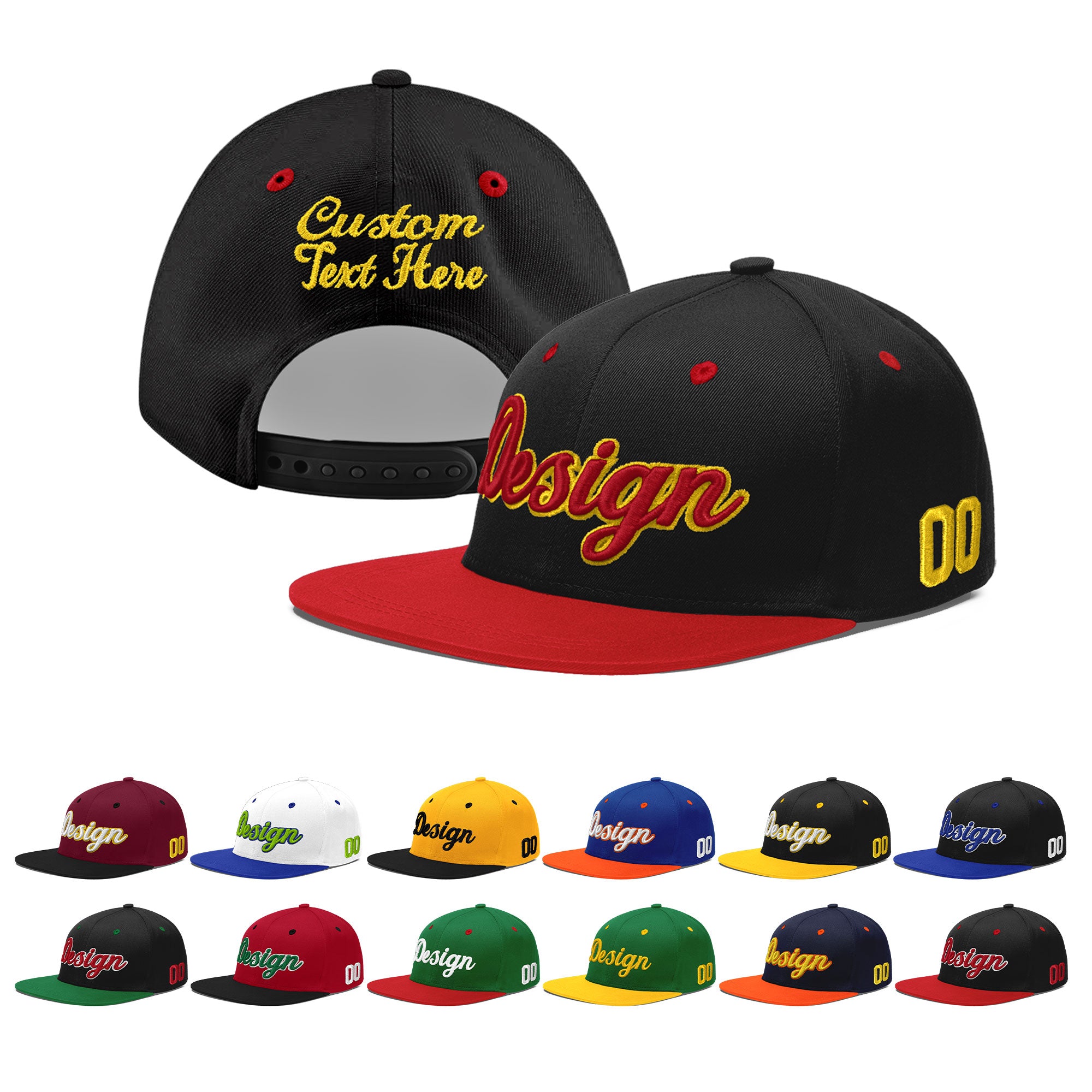 Custom Black Red 3D Puff Embroidery Flat Embroidery Casual Sport Baseball Cap