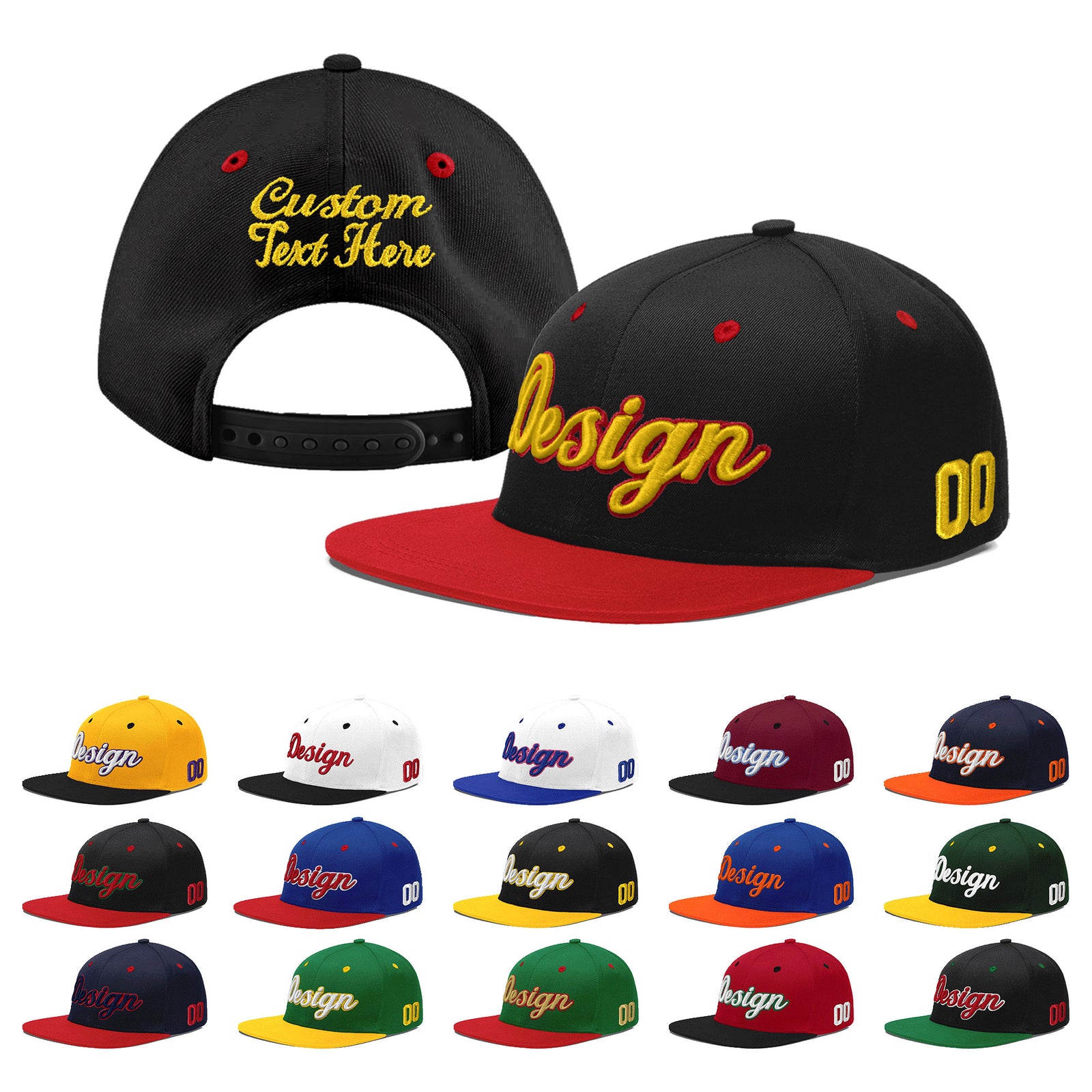 Custom Black Red 3D Puff Embroidery Flat Embroidery Casual Sport Baseball Cap
