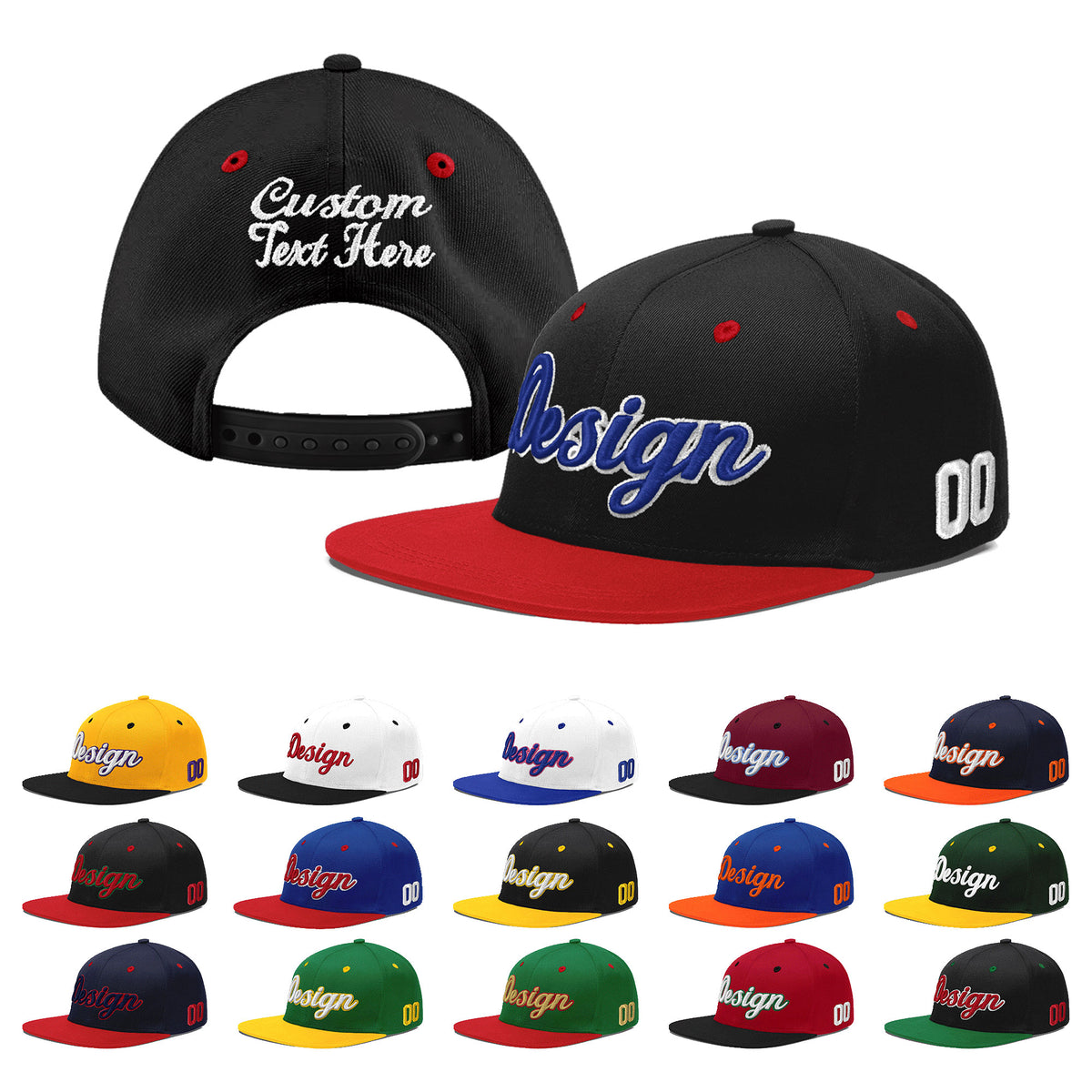 Custom Black Red 3D Puff Embroidery Flat Embroidery Casual Sport Baseball Cap