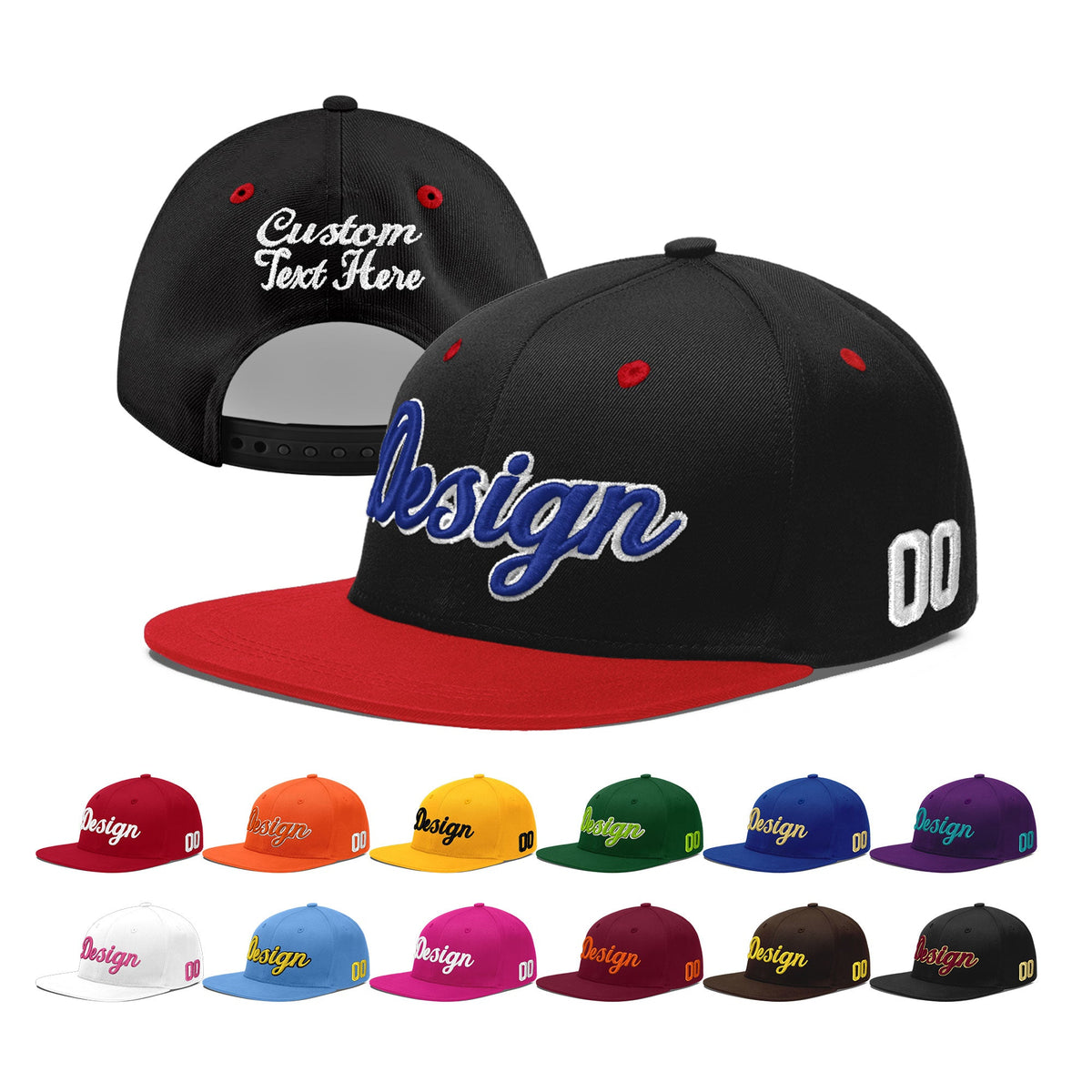 Custom Black Red 3D Puff Embroidery Flat Embroidery Casual Sport Baseball Cap