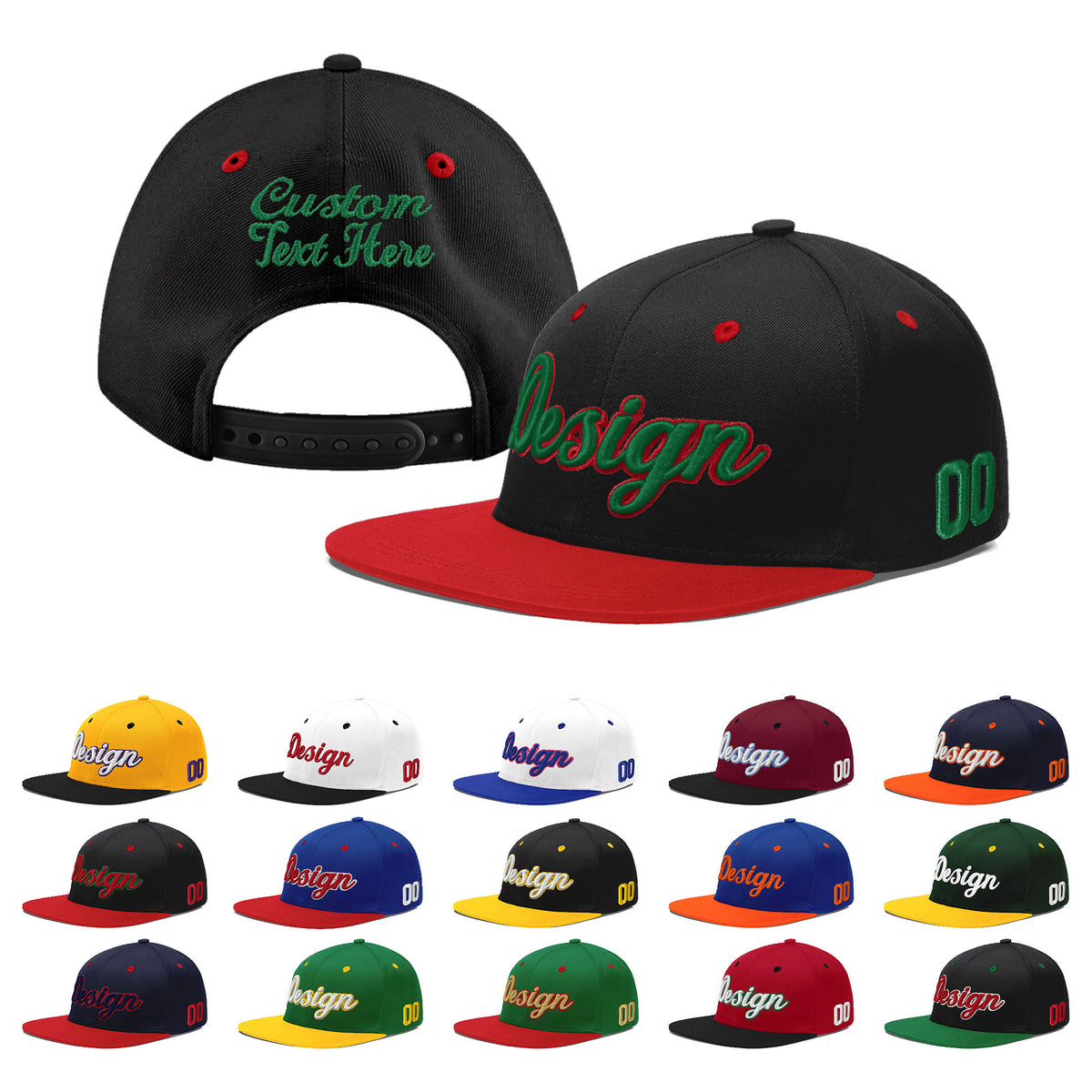 Custom Black Red 3D Puff Embroidery Flat Embroidery Casual Sport Baseball Cap